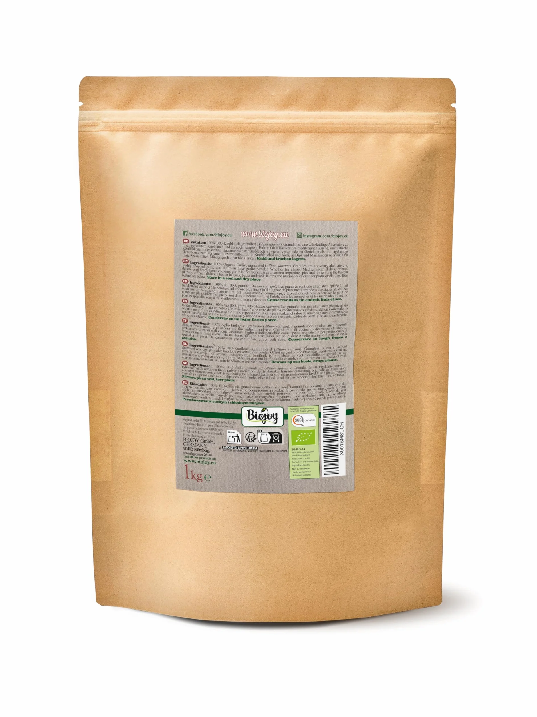 Biojoy Ail granulé BIO (1 kg), Granulés d'Ail séché (Allium sativum)