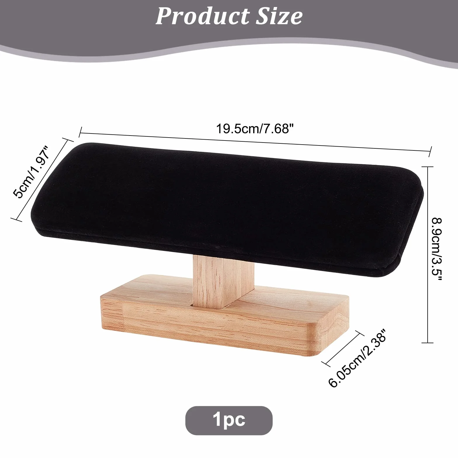 Présentoir de Montre en Bois T-Bar Support Bijoux Velours Noir 19.5x5x8.9 cm
