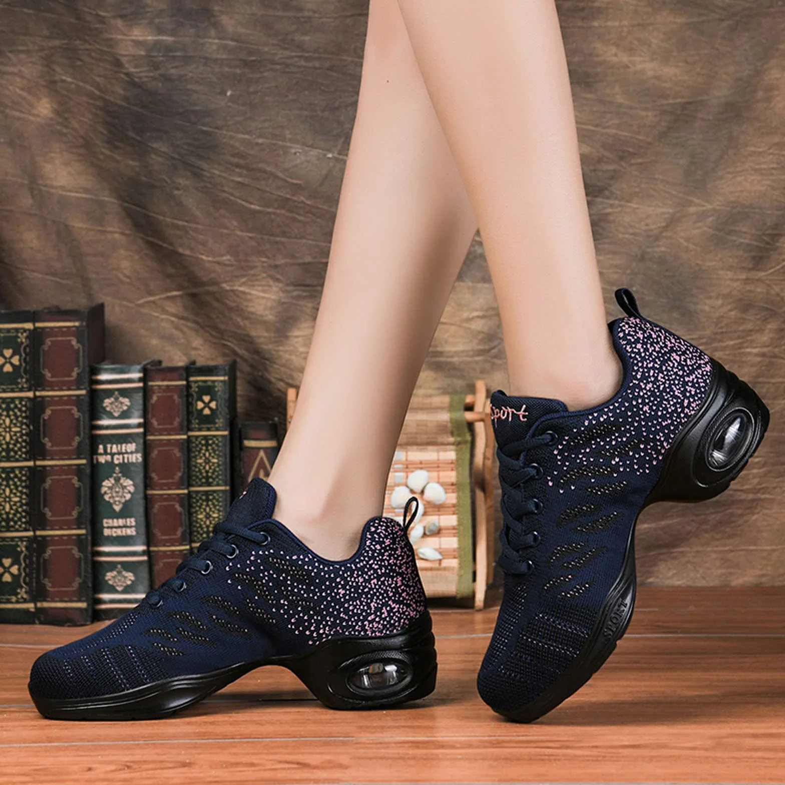 Chaussures de Jazz Femme à Lacets Baskets Danse Semelles Divisées