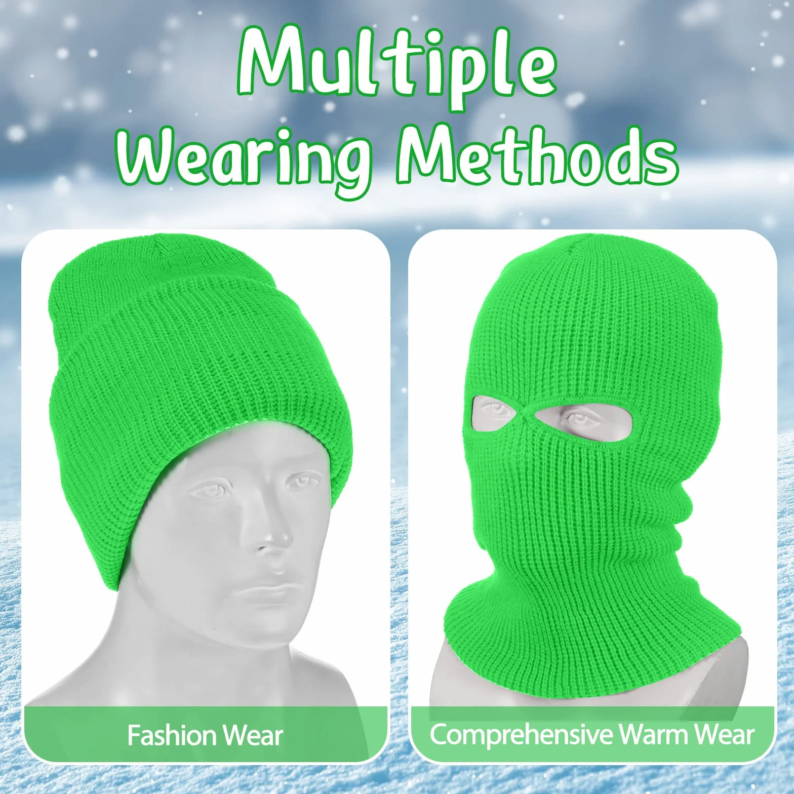 BBTO Balaclava à 2 Trous Masque de Ski Tricoté Intégral Cagoule d'Hiver pour Sports Ski Moto Vélo Extérieur (Vert Fluorescent)
