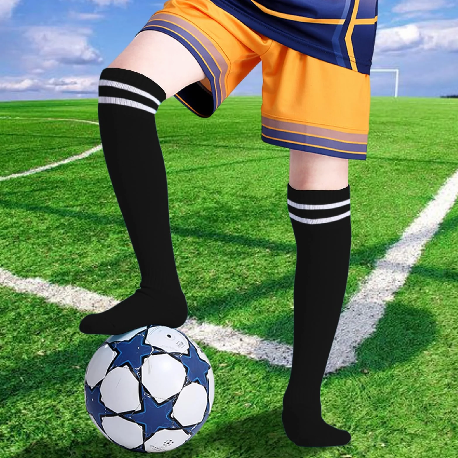SKHAOVS Chaussettes de Football Enfant Noires Garçons Filles 5-12 Ans
