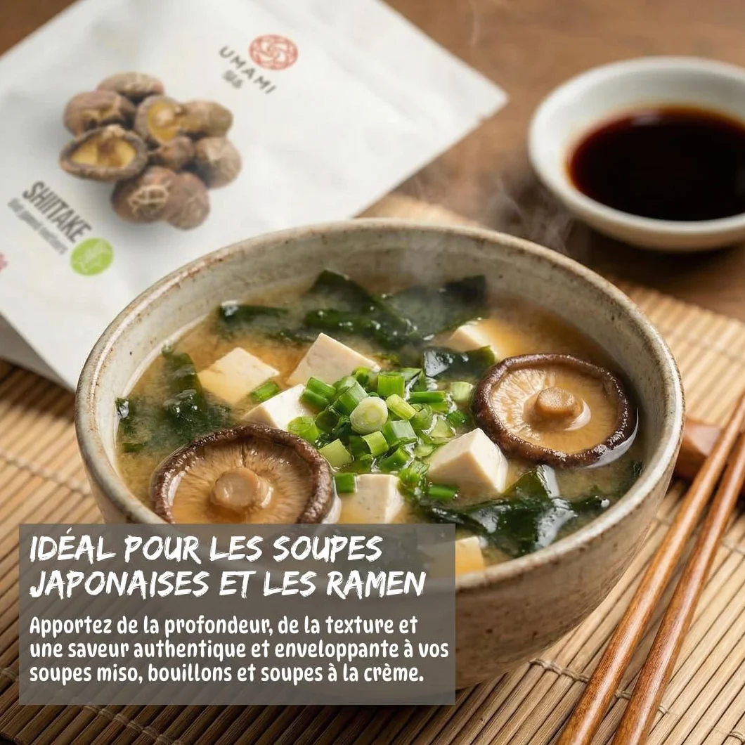 Umami Champignons Shiitake BIO Japonais 50g - Séchés Naturellement - Origine Kyushu, Japon - Qualité Premium pour Ramen, Soupes et Risottos - 100% Naturel