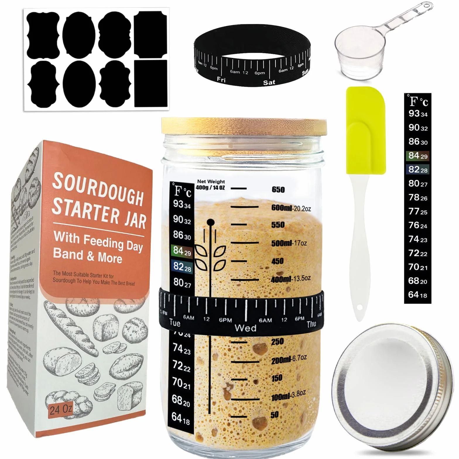 Kit de démarrage en verre pour levain - 650 ml - Récipient à levain réutilisable pour une cuisson facile du pain - Facile à utiliser et à nettoyer - Cadeau parfait pour la pâtisserie