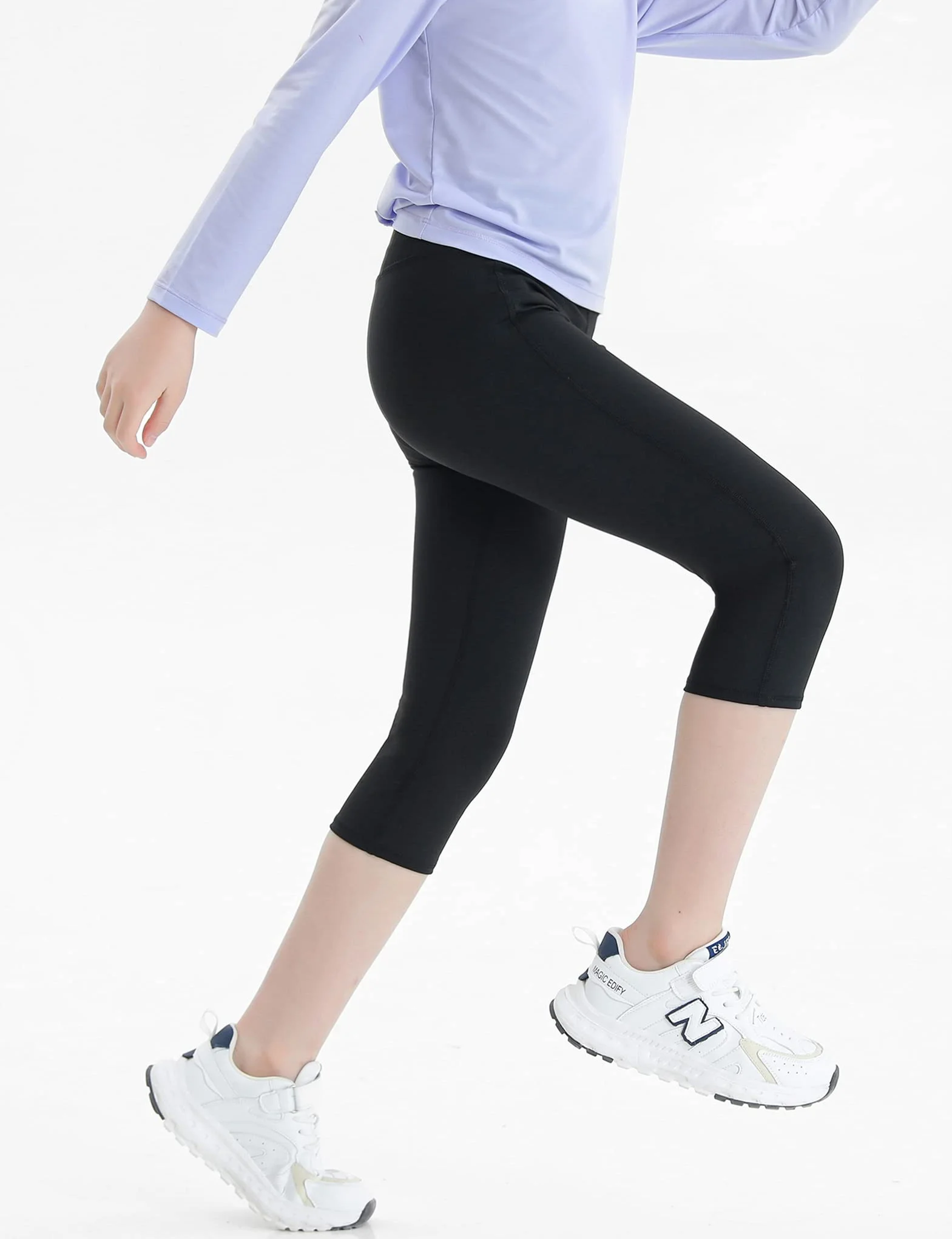 Kiench Leggings de Sport 3/4 Fille Capri Pantalon Yoga Gymnastique avec Poche Lot de 2