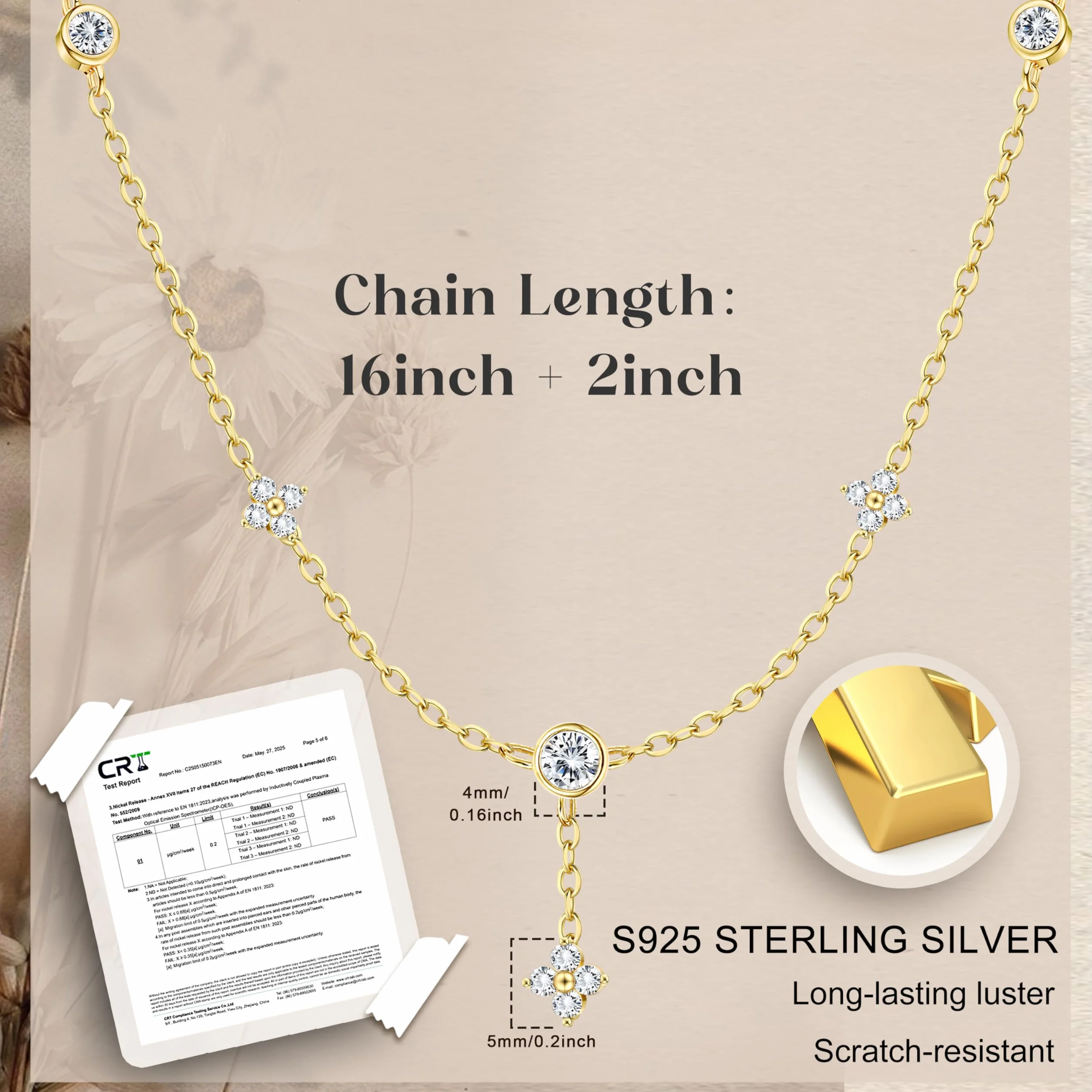 Collier Or pour Femme Argent Sterling 925 avec Zircone Cubique Chaîne Plaquée Or 14