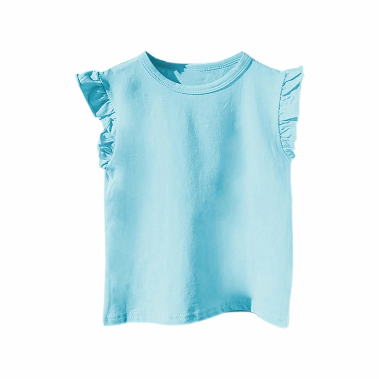 T-shirt d'été à volants pour filles en coton - Col rond - Respirant - Vêtement de danse