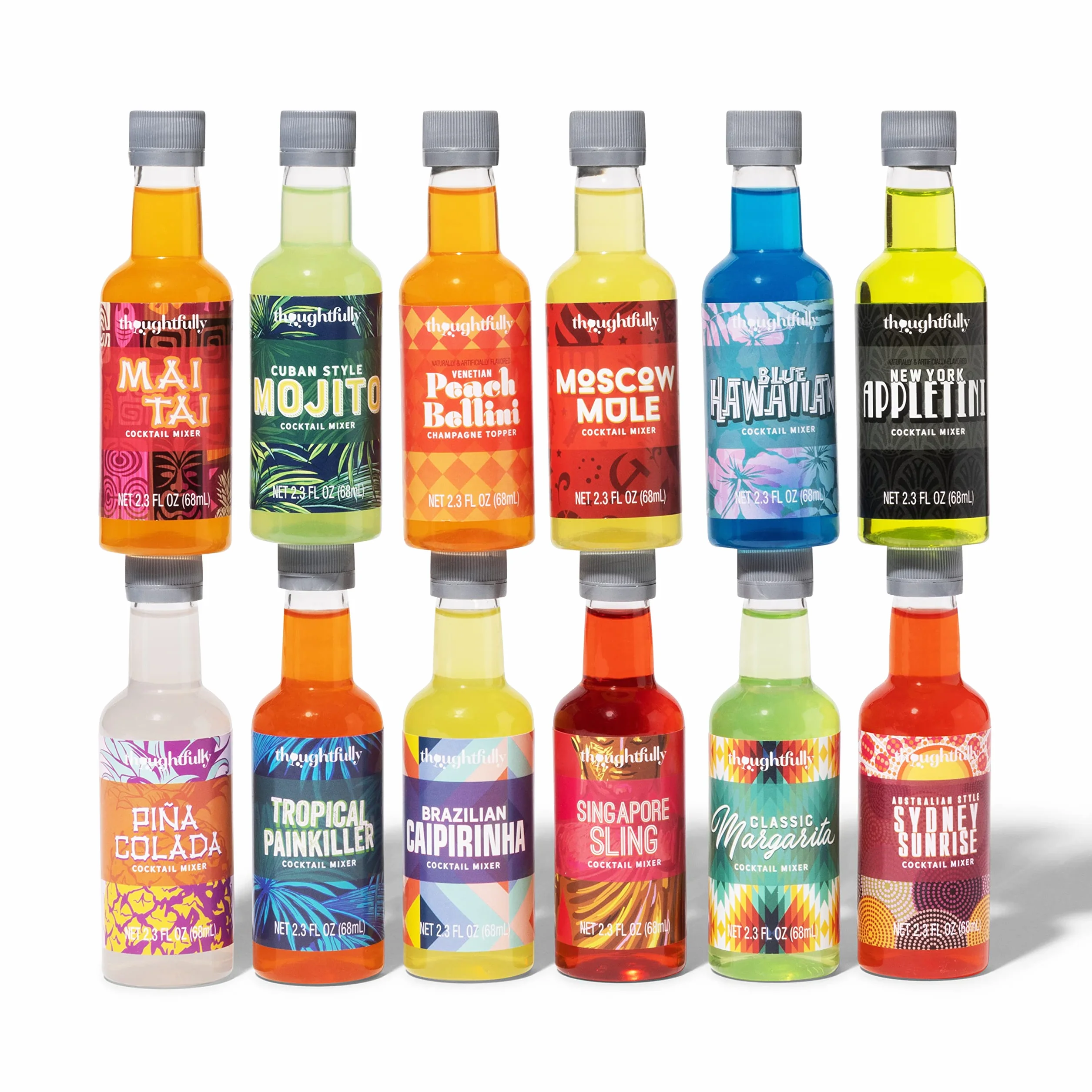 Thoughtfully Cocktails, Coffret de mixeurs à cocktails du monde entier, végétalien et végétarien, saveurs Margarita, Moscow Mule et plus encore, lot de 12 (ne contient pas d'alcool)