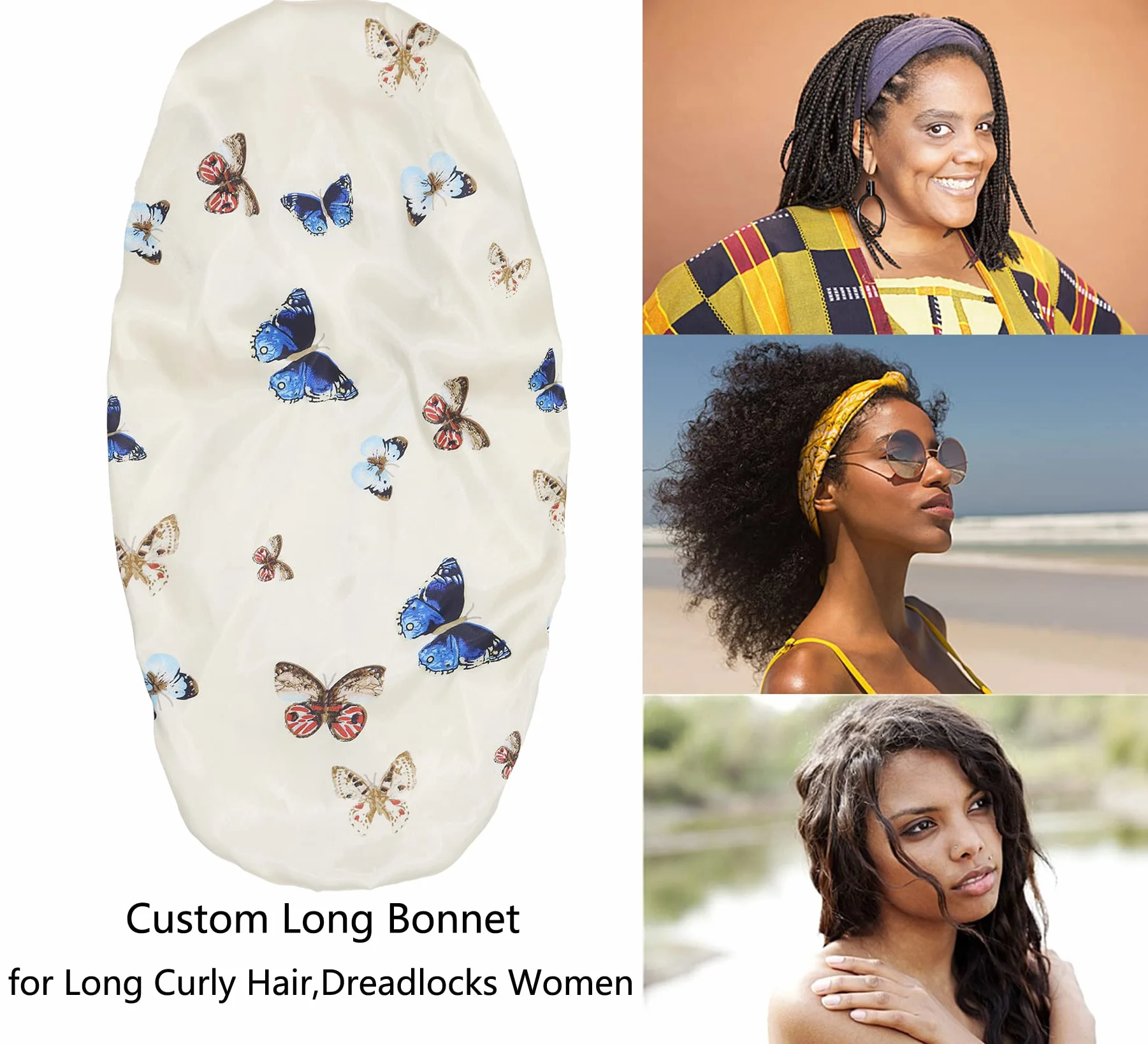Bonnet en Satin Long Bonnet de Nuit Bande Élastique Douce pour Cheveux Longs et Bouclés