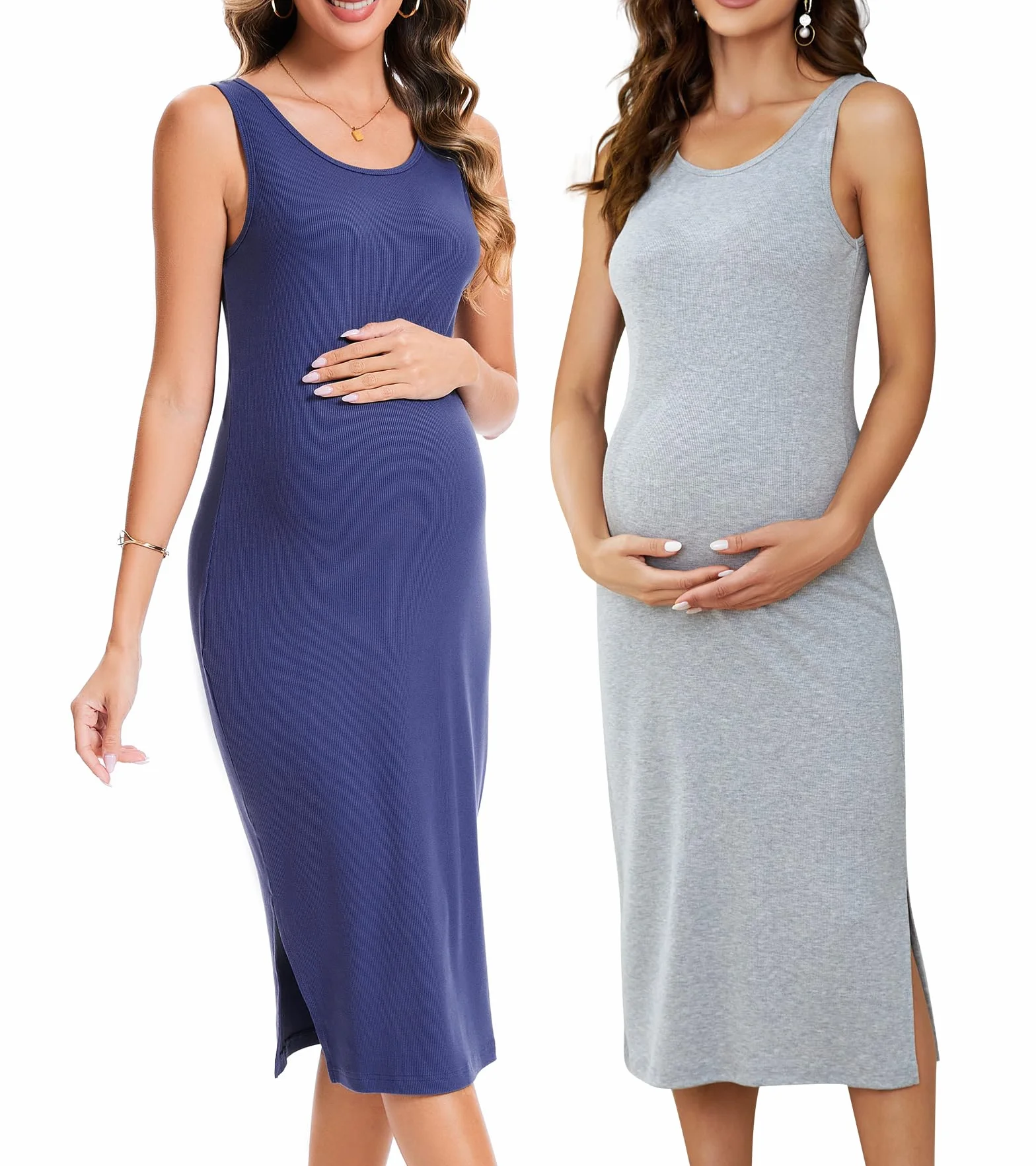 Débardeurs de Maternité pour Femmes Enceintes Lot de 2 Robe d'Été sans Manches Fendue sur Le Côté