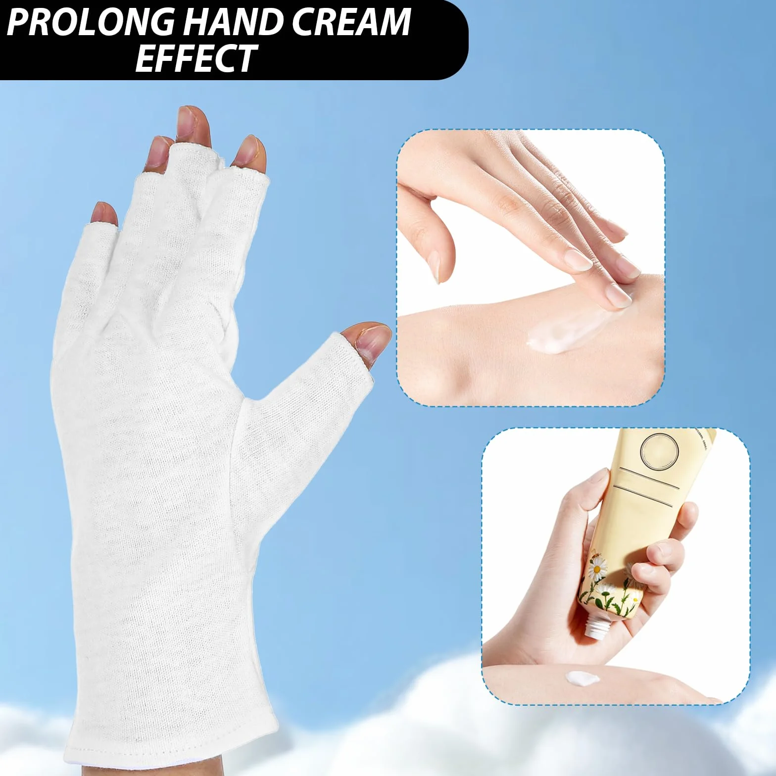 Gants en coton blanc sans doigts lot de 2 paires résistants transpiration respirants eczéma séchage mains sommeil spa