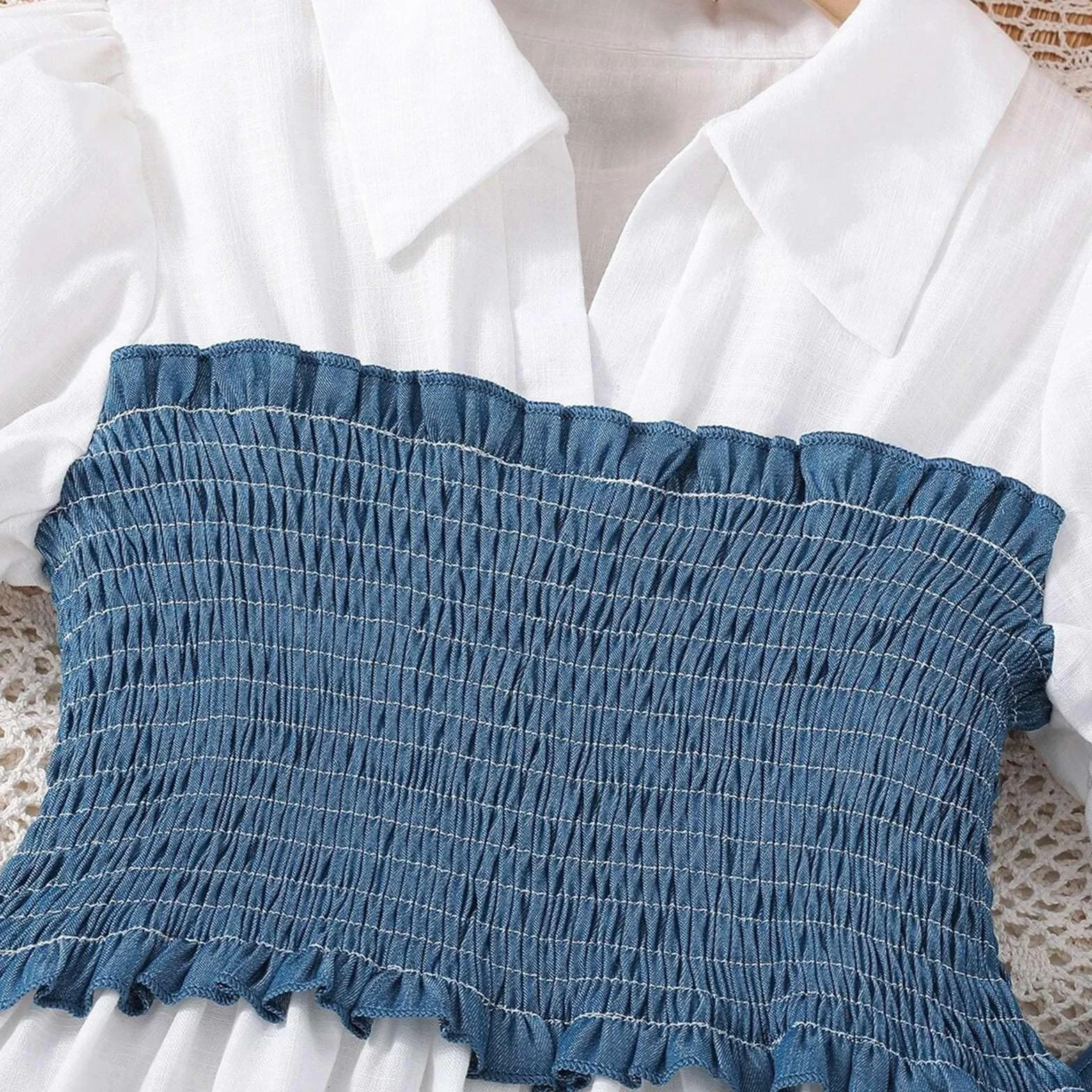 Survêtement pour enfant fille T-shirt en denim manches longues couleur unie jambes larges