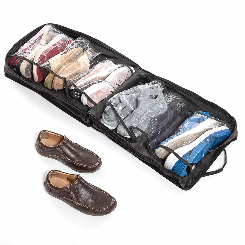 InnovaGoods Sac de Voyage pour Chaussures 6 Compartiments Transparents Noir Polyester