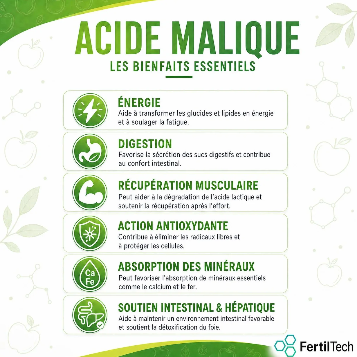 FertilTech Acide Malique Alimentaire 750 g Acidifiant Naturel Qualité Alimentaire Pour Boissons Confiseries et Pâtisseries Goût Acidulé Fruité Convient aux Recettes Maison Formule Vegan