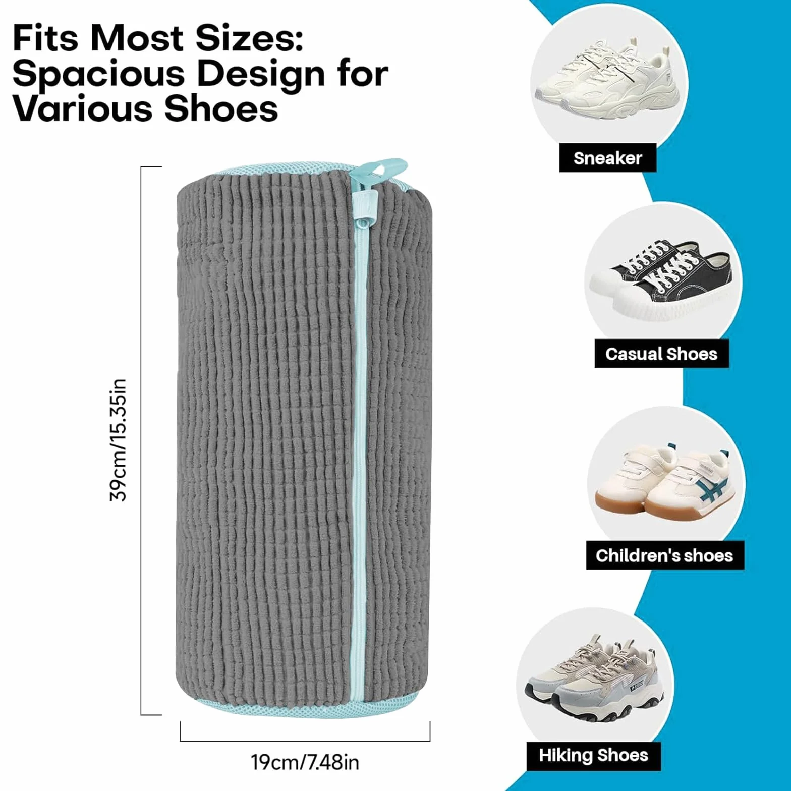 Sac de Lavage Chaussures Machine 2 Pièces Gris Fermeture Éclair Antirouille 10 000 Microfibres Protection 360° Lavage Séchage Baskets Tennis Toile