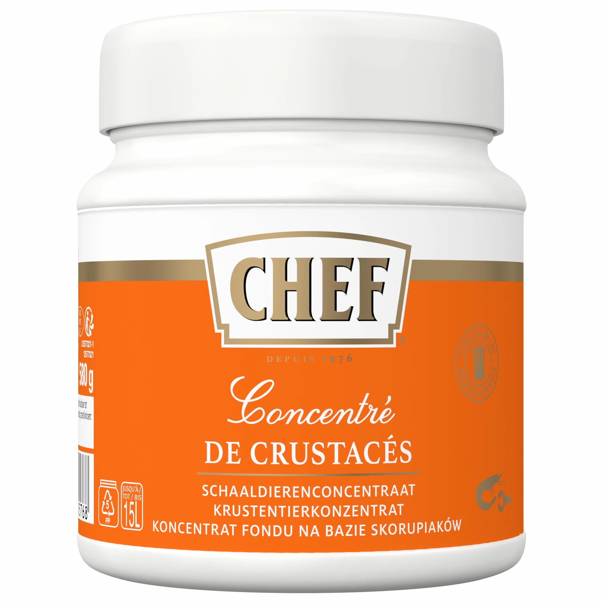 CHEF Concentré de Crustacés - En Pâte - En Liaison Chaude et Froide - Réhausse le Goût de Préparation de Crustacé - Aide Culinaire, Sauce, Fonds, Fumet - Pot de 580g pour 14,5L à 58L