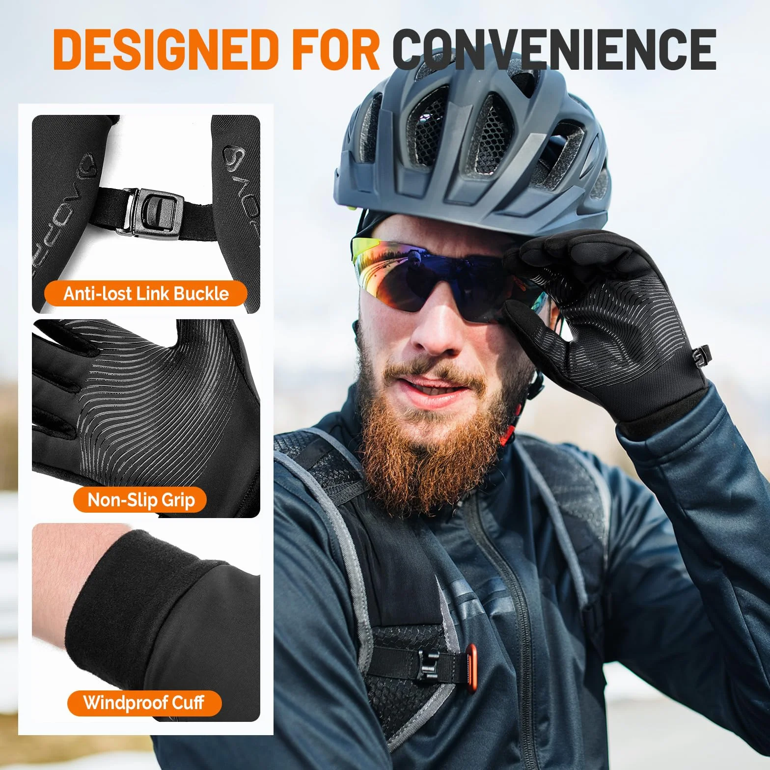 AOPREL Gants Thermiques Anti-Vent Tactiles Chauds Antidérapants Vélo Randonnée Running Conduite Sports d'Extérieur