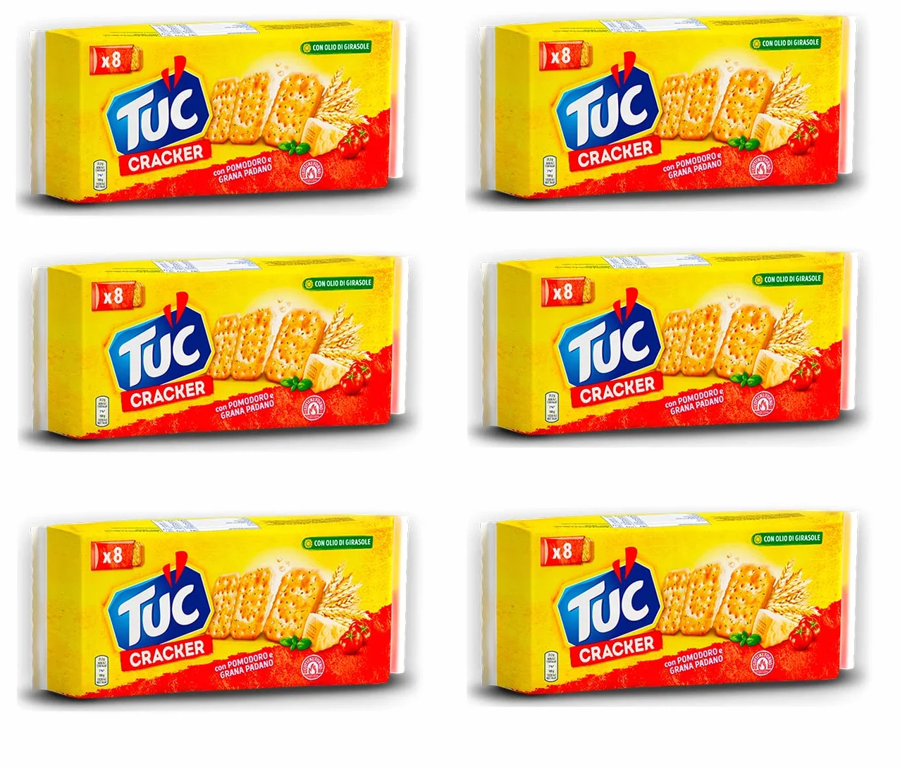 Tuc Lot de 6 biscuits salés pour biscuits à la tomate et fromage au fromage Grana Padano 250 g