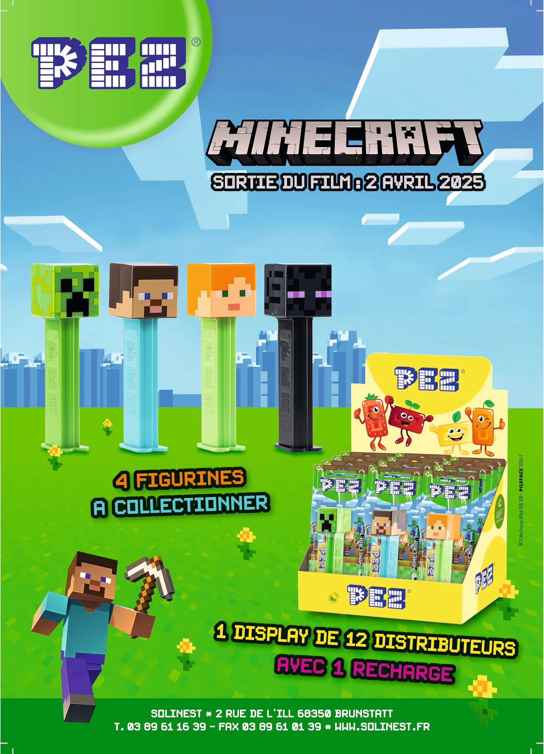 PEZ - PEZ Boîte Présentoir de 12 Blisters (1 distributeur + 1 recharge de bonbons) MineCraft