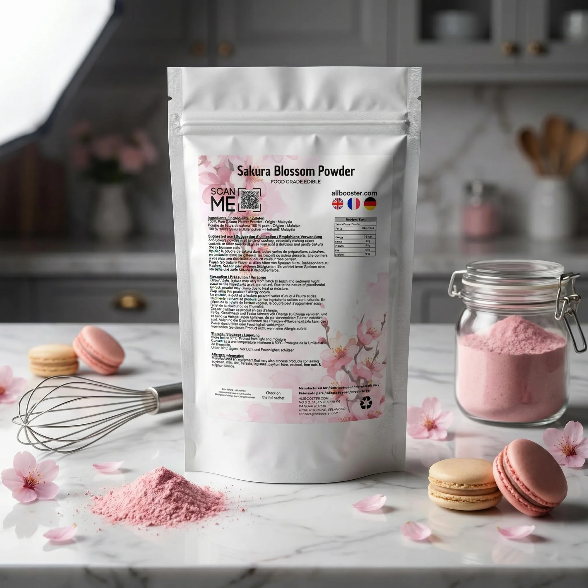 Poudre de Sakura Blossom 250 g - Fleur de Cerisier en Poudre - Qualité Alimentaire - Ingrédient Naturel pour Pâtisserie, Boissons et Desserts Japonais