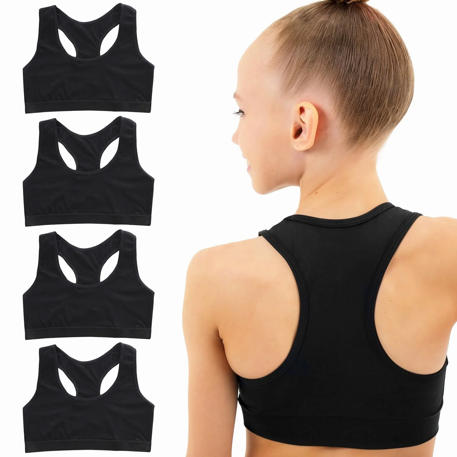 Lot de 4 Soutiens Brassiere Sport pour Filles 8-14 Ans