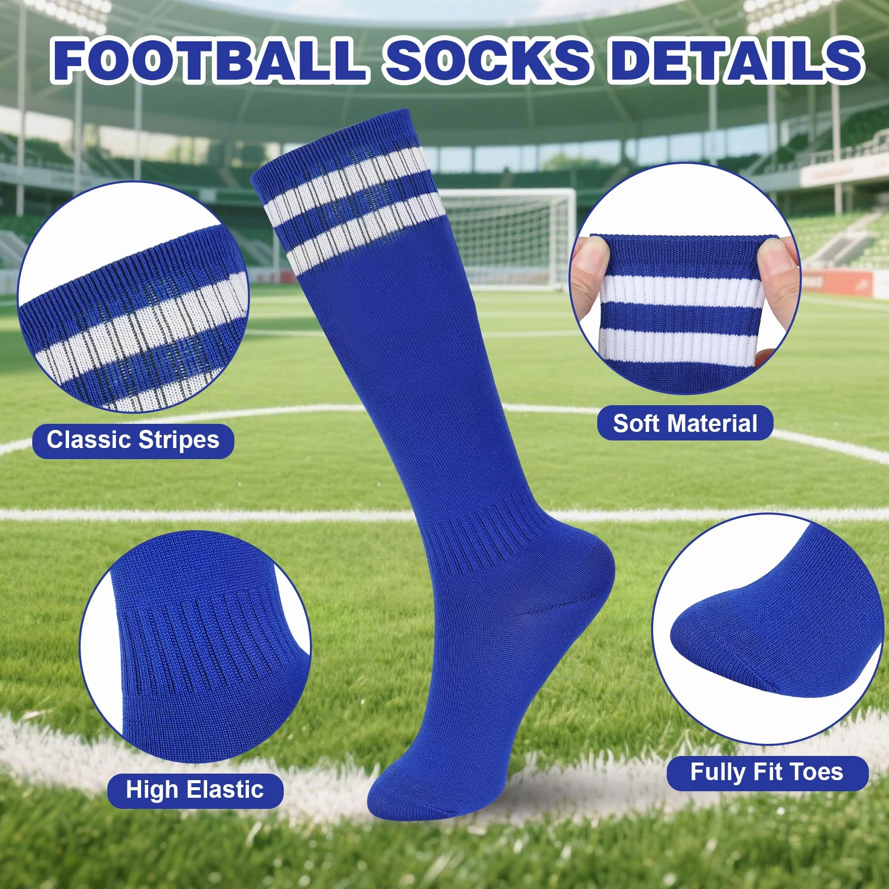 Chaussettes de football montantes pour garçons - Lot de 3 paires - Course, entraînement, matchs