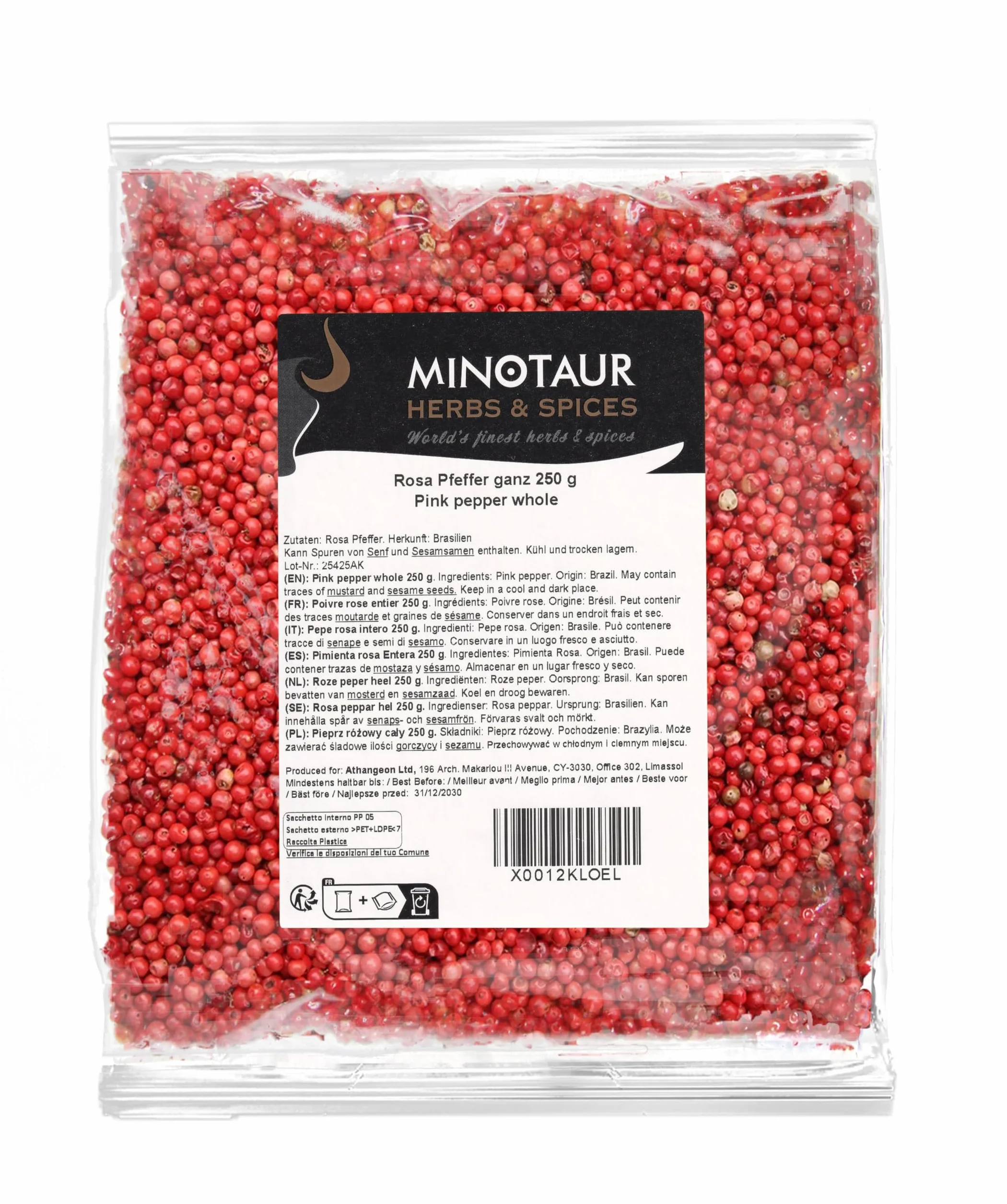 Minotaur Spices | Poivre rose entier, 2 x 250 g (500 g), Poivre rose en grains