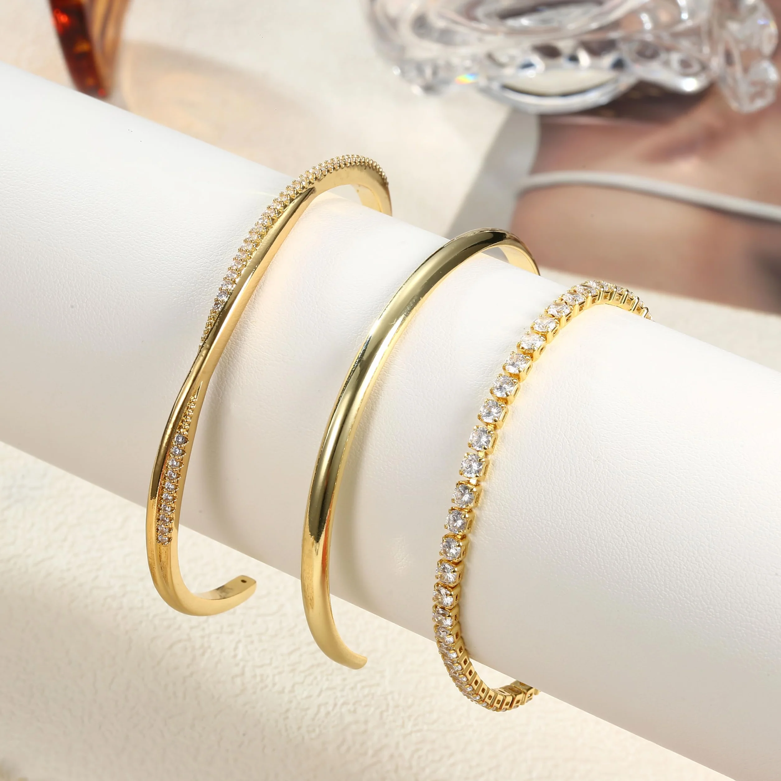 Bracelet Jonc Femme Acier Inoxydable Plaqué Or 14 Carats Argent