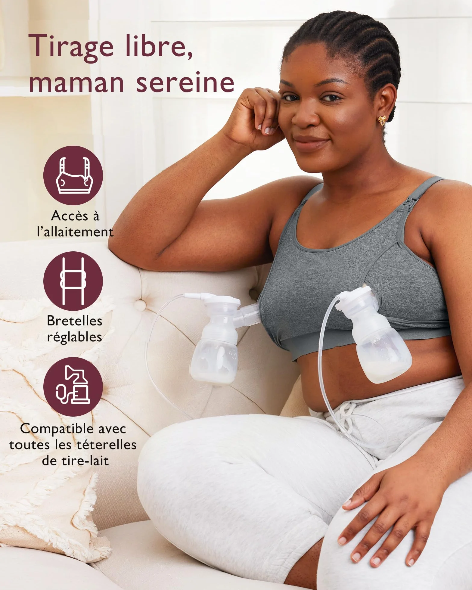 Momcozy Soutien Gorge Allaitement Mains Libres, Brassière Allaitement Réglable 2 en 1 pour Tire-Lait