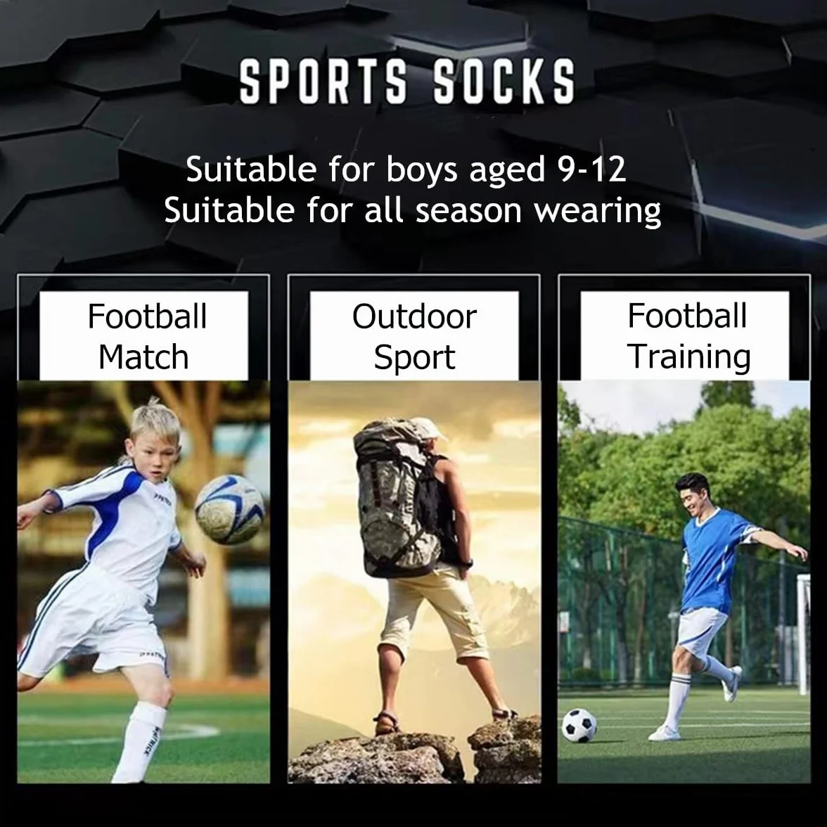 SamHeng Chaussettes de Football pour Enfants Antidérapant Bas de Serviette 2 Paires (9-12 ans)