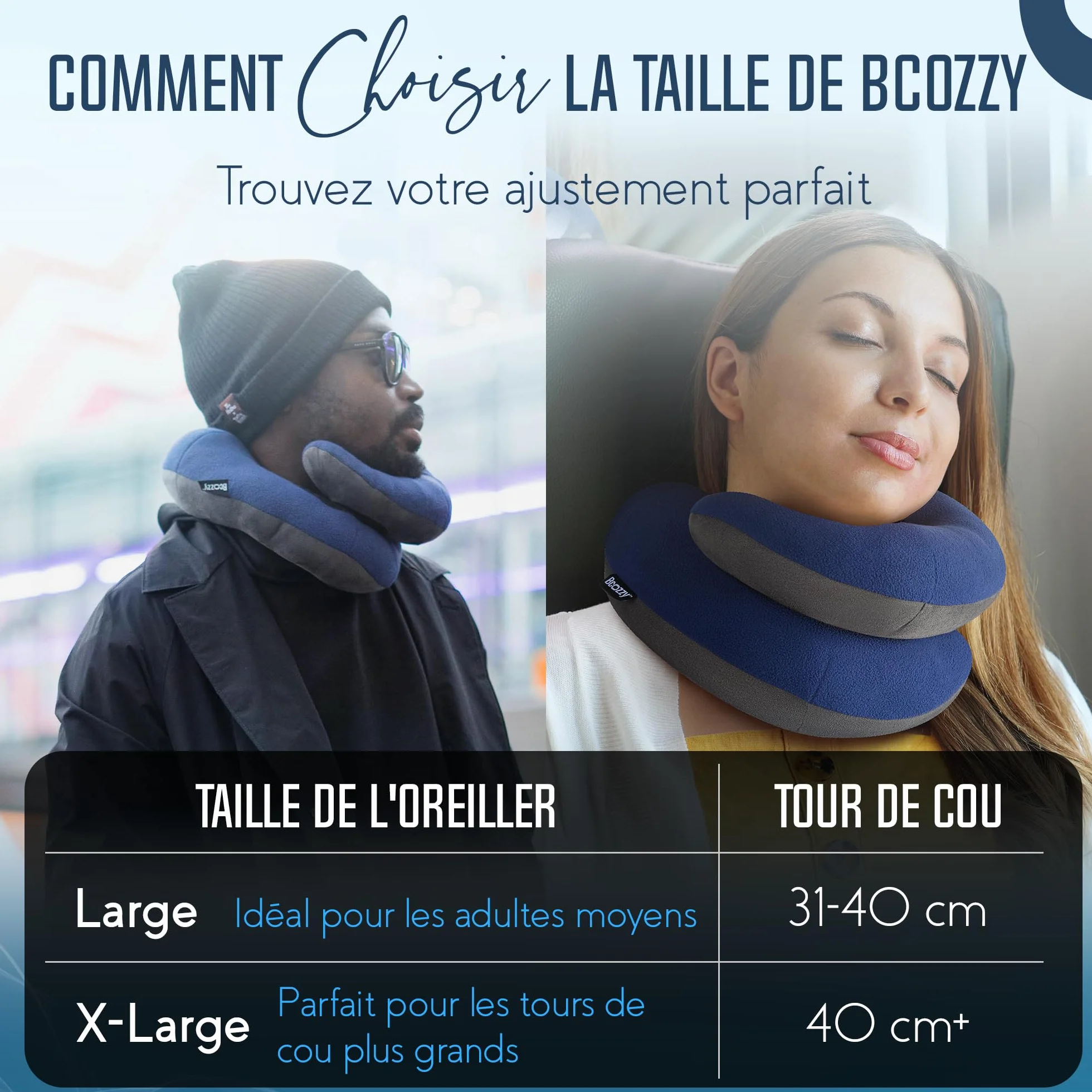 BCOZZY Oreiller Cervical Voyage Double Soutien Tête Cou Menton Lavable Taille Large Bleu Marine