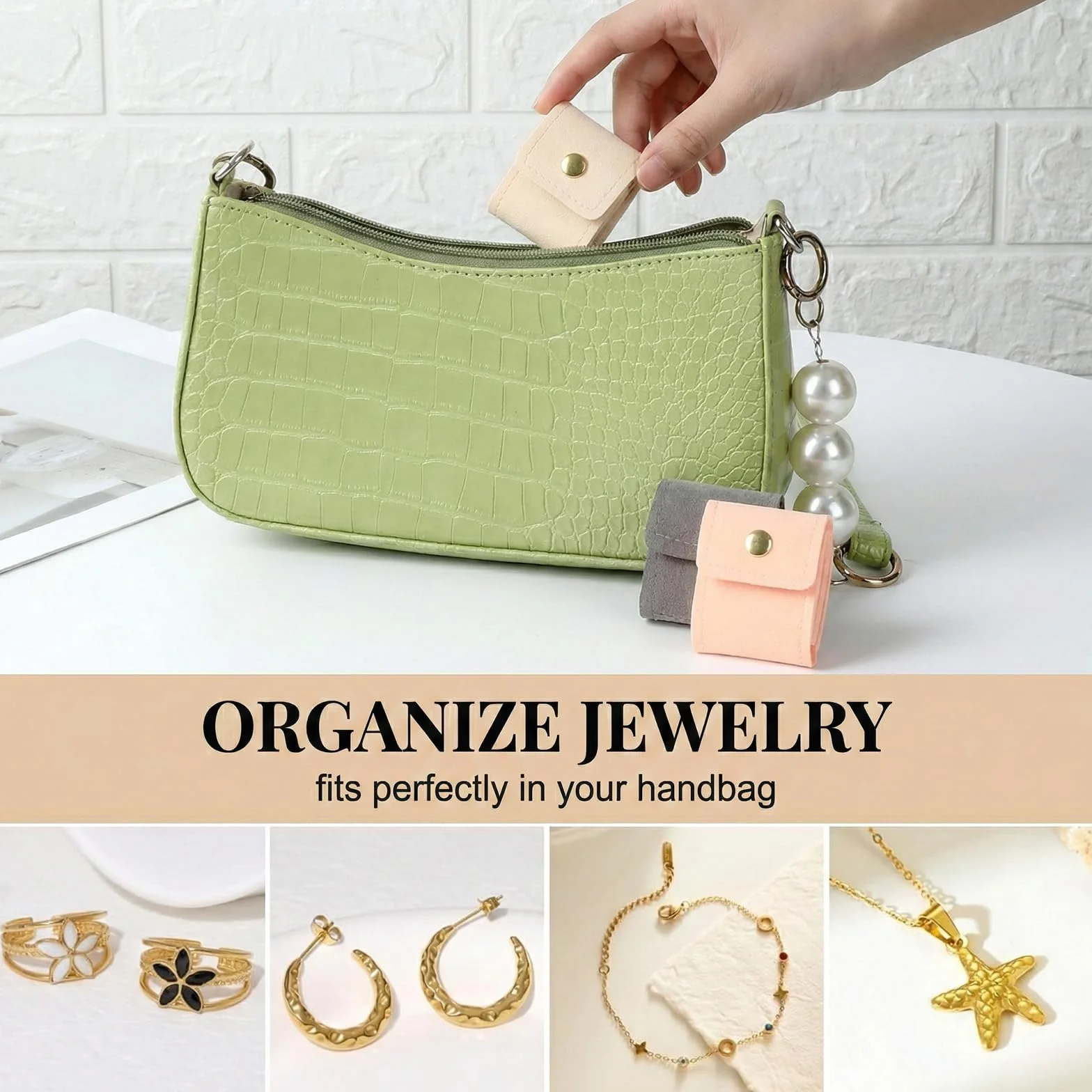 BAUCH 3 pièces boîtes à bijoux de voyage avec boucle, Rose + Beige + Gris