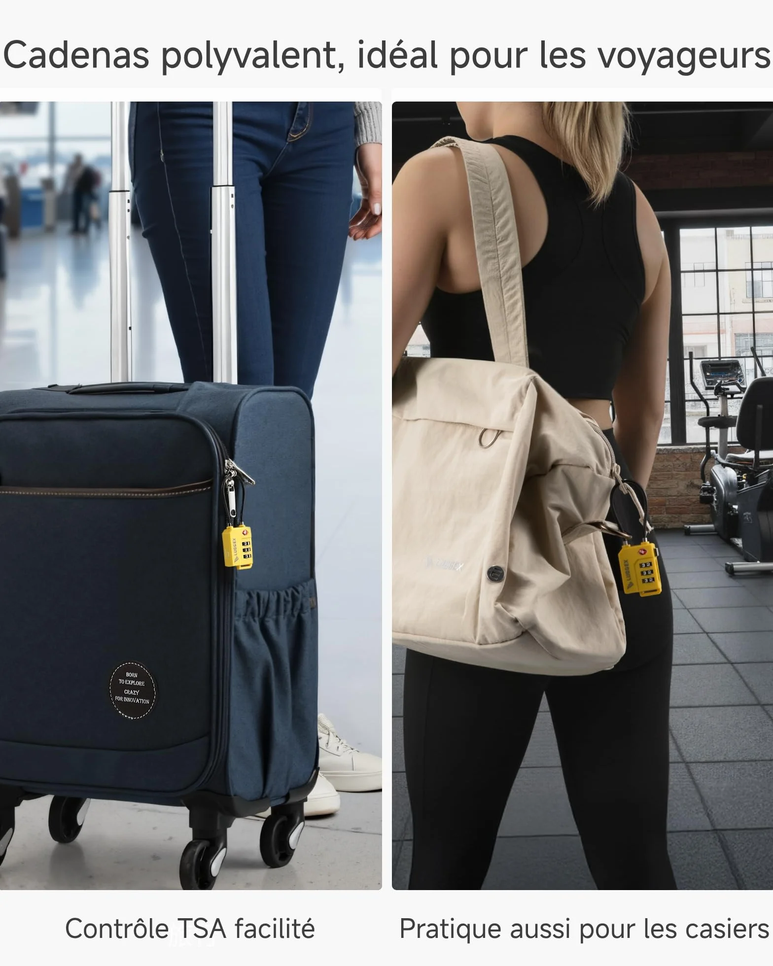 LUGGEX Cadenas Valise TSA Approuvé à Combinaison 3 Chiffres avec Câble Flexible pour Bagages, Noir, 4 pièces