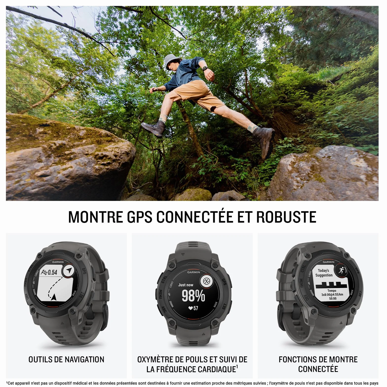 Garmin Instinct E Montre GPS Robuste Noir Bracelet Gris Charbon 40 mm