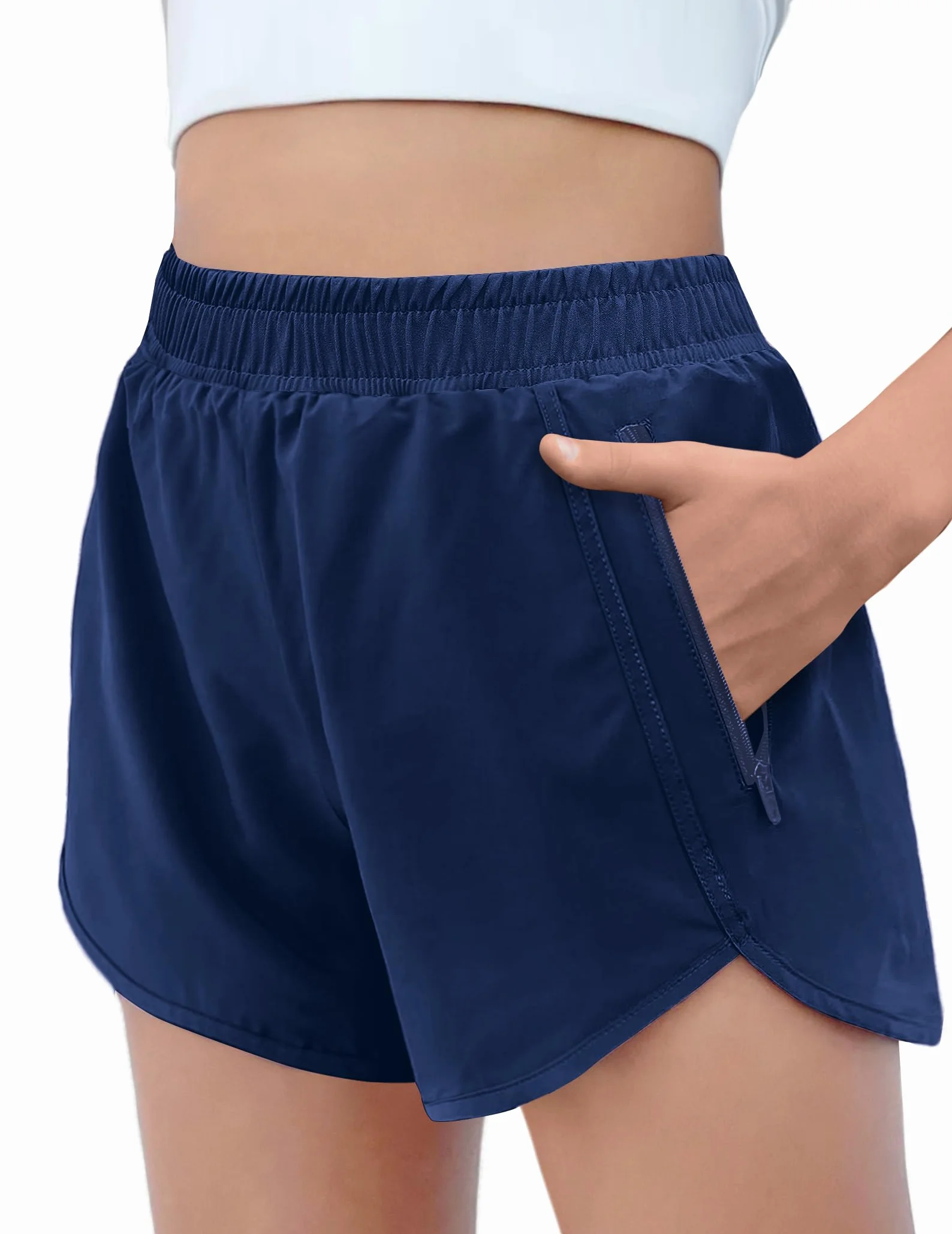 Arshiner Shorts de Sport pour Fille d'Été Taille Haute avec Poches Zippées 5-14 Ans