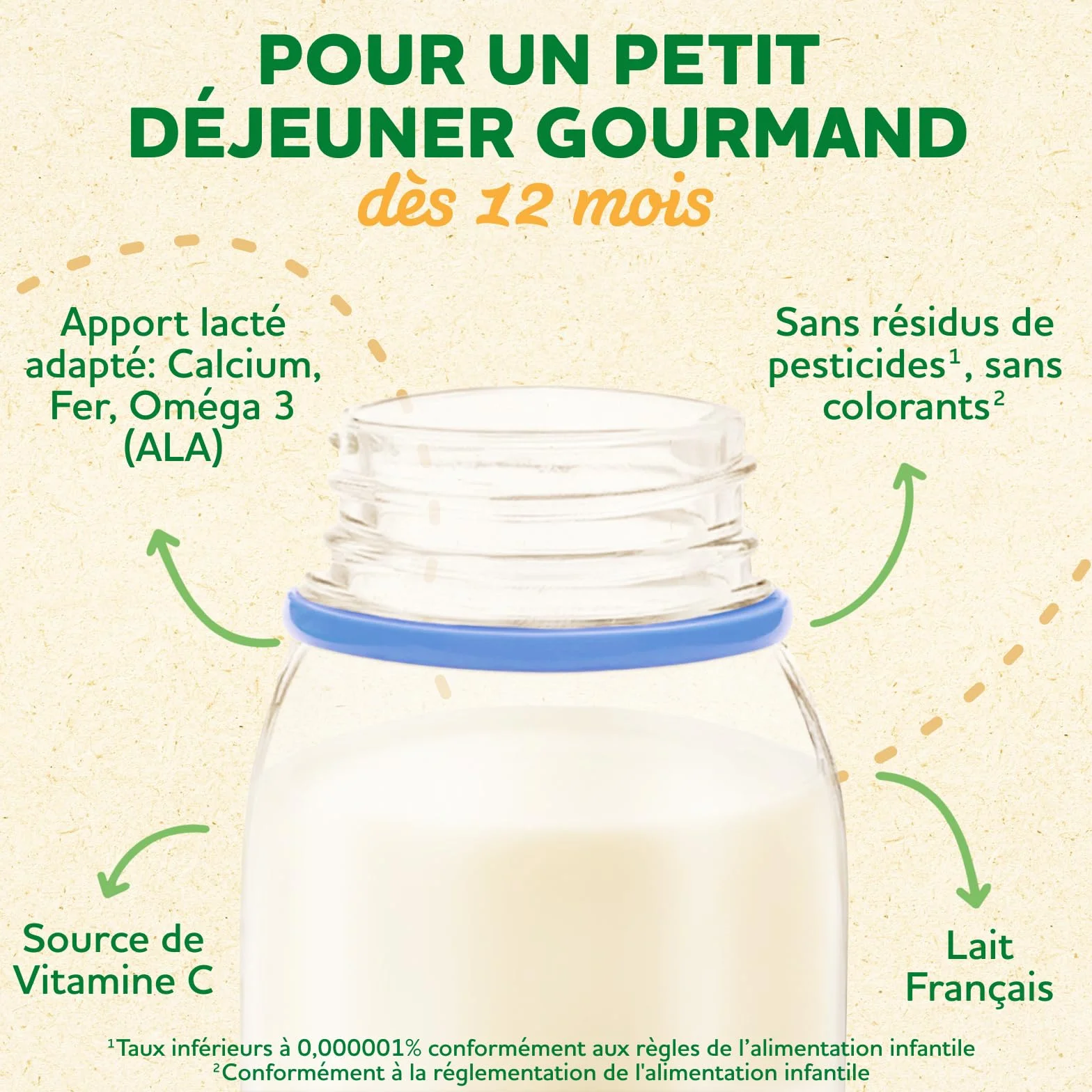 Blédina Blédidej Céréales bébé Biscuité Saveur Vanille Dès 12 Mois Lait bébé petit-déjeuner Calcium Vitamine C Fer Oméga 3 Format Pratique 12x250 mL