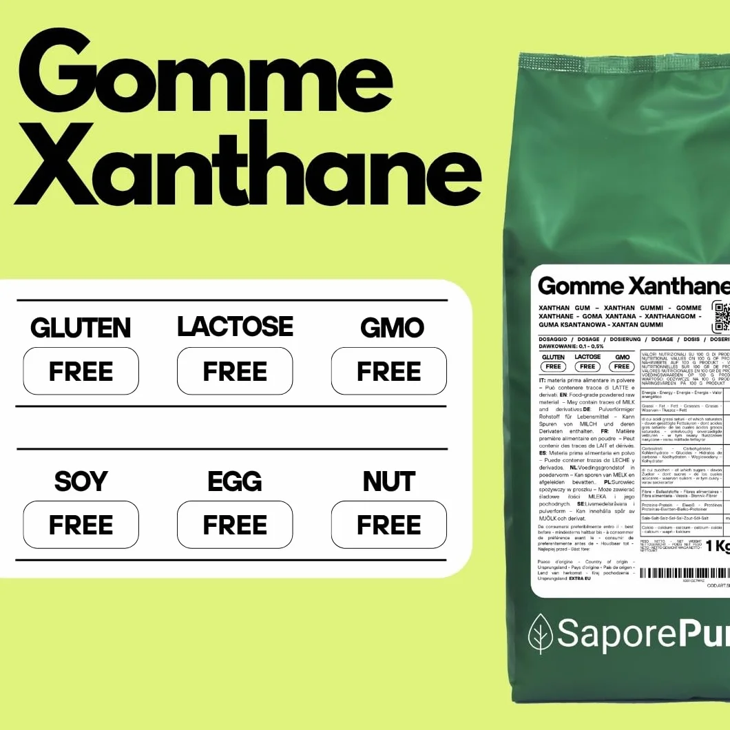 Saporepuro Xanthane en poudre 1 kg - Idéal pour la crème glacée, les sauces, mixologie, cuisine moléculaire, les nappages et les sorbets - 100% pur