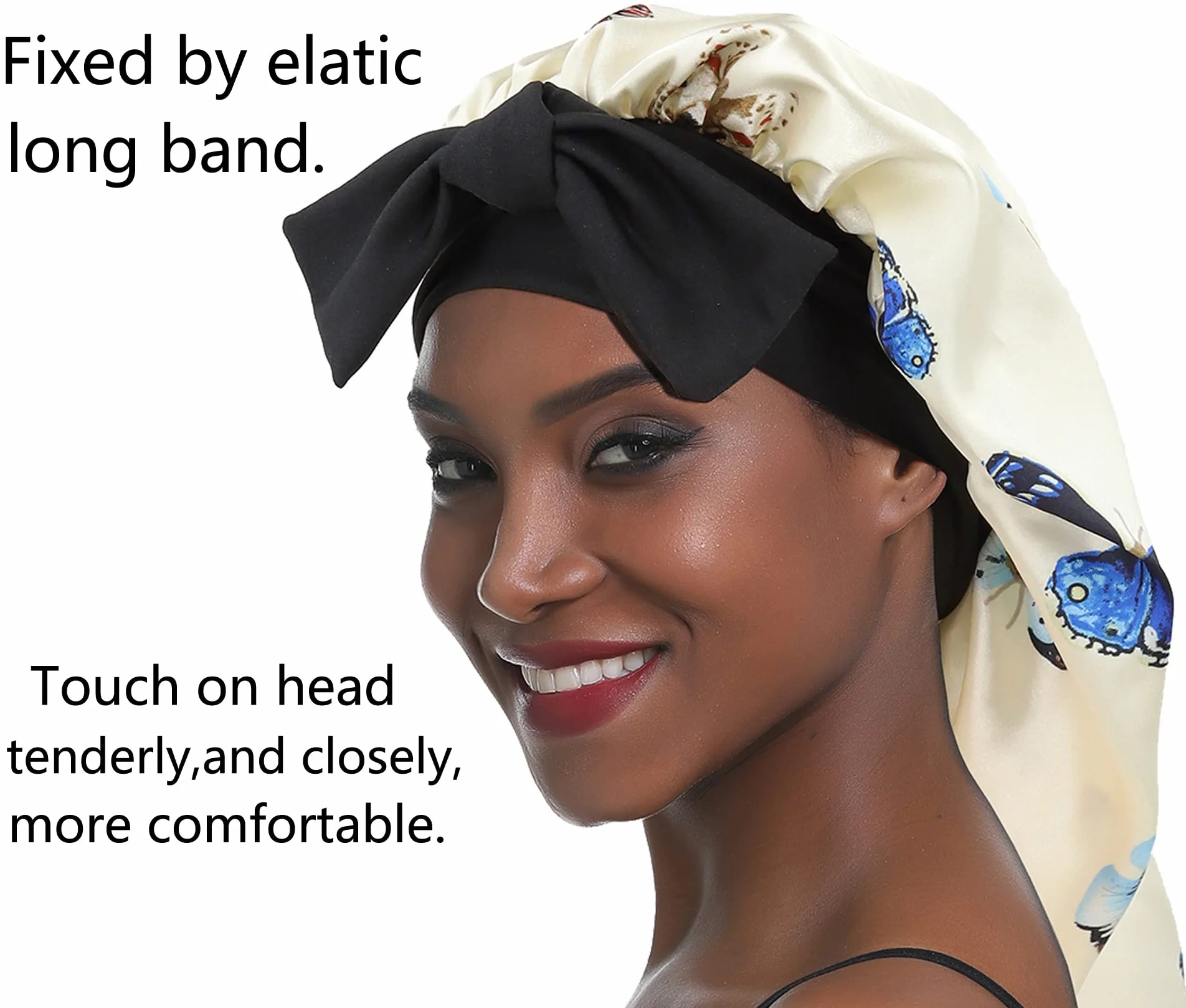 Bonnet en Satin Long Bonnet de Nuit Bande Élastique Douce pour Cheveux Longs et Bouclés