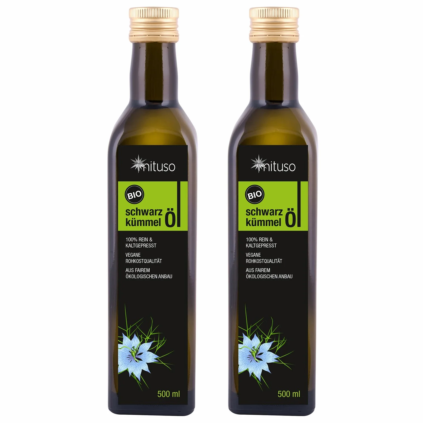 Mituso Paquet de 2 Huile de Cumin Noir Biologique, Pressée à Froid 500 ml