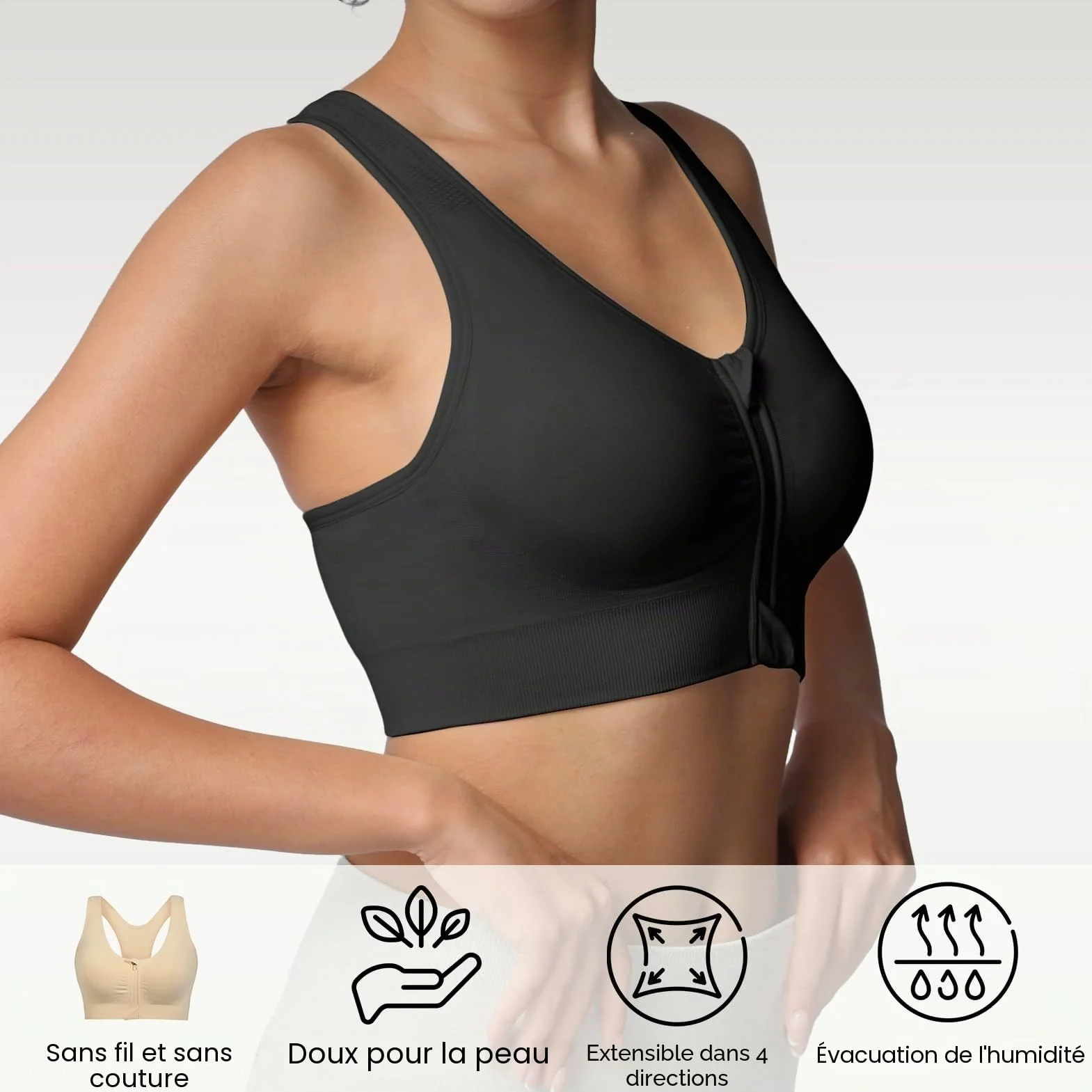 Lemef Soutien-Gorge de Sport à Fermeture éclair pour Femme, Post-Chirurgie, Compression Dos Nageur