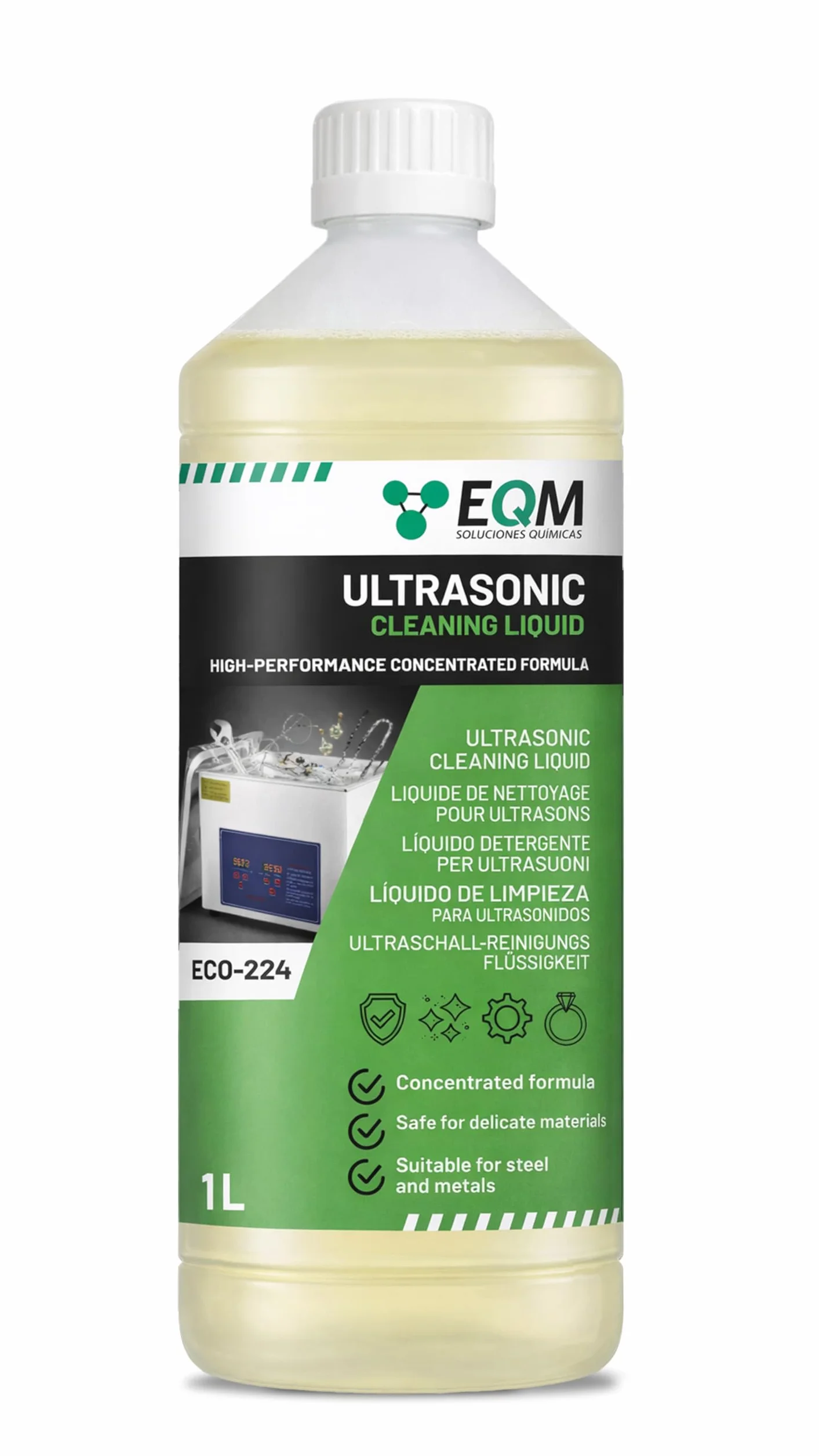 EQM Liquide Nettoyant Concentré Ultrasons Métaux Acier Bijoux Lunettes Argent Prothèses Dentaires