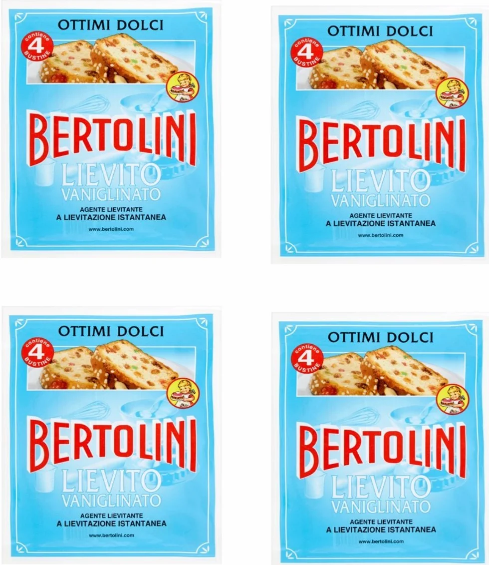 Bertolini : Levure de vanille (chaque enveloppe 16 g, 4 portions) – Lot de 4