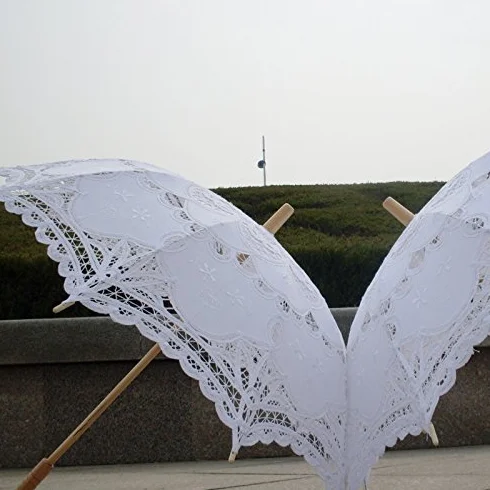 Ombrelle de mariage victorienne avec broderie en dentelle Blanc 80 cm