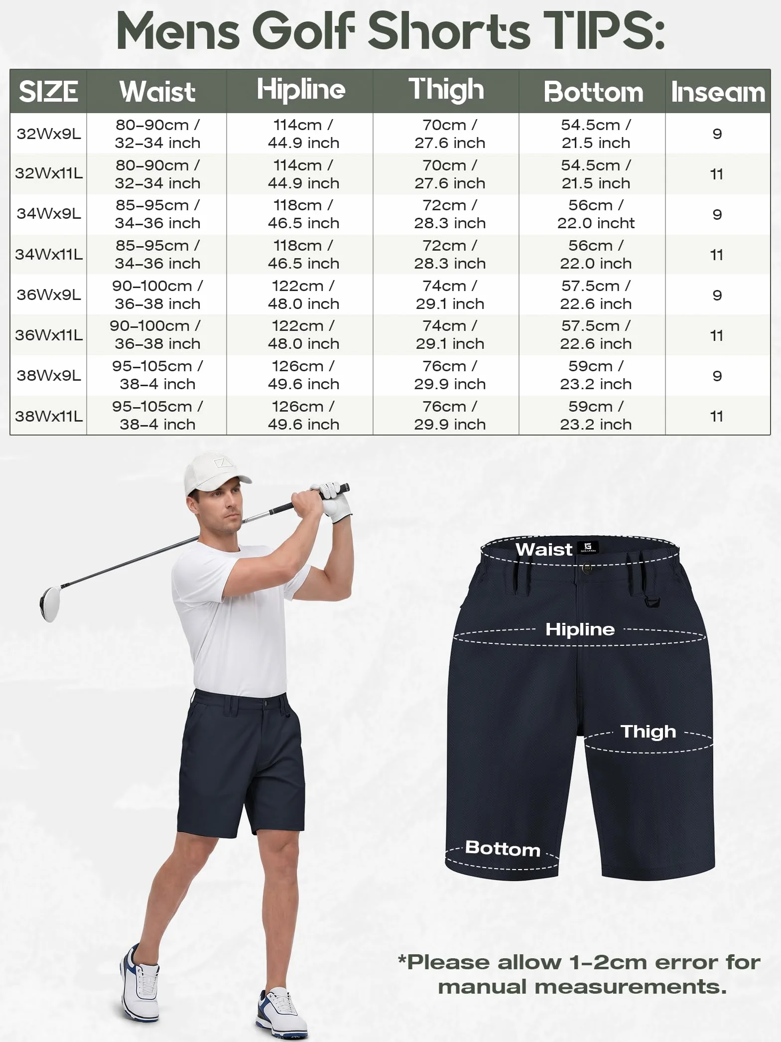 IGOLUMON Short de Golf Homme Chic Bermuda Sport Stretch Taille Élastique Invisible