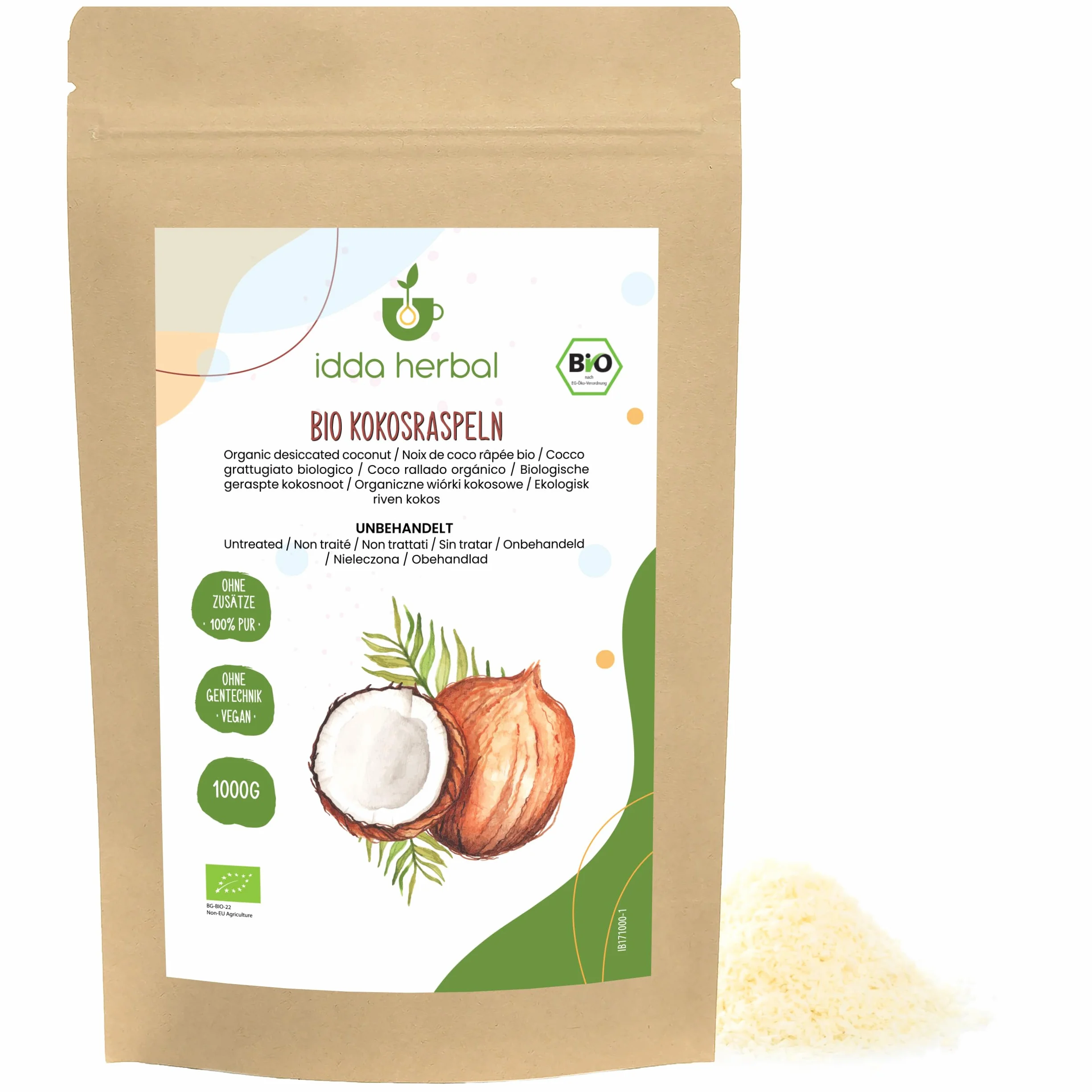 IDDA Herbal Noix de Coco Desséchée BIO 1kg, Noix de Coco Crue pour la Cuisine et la Pâtisserie