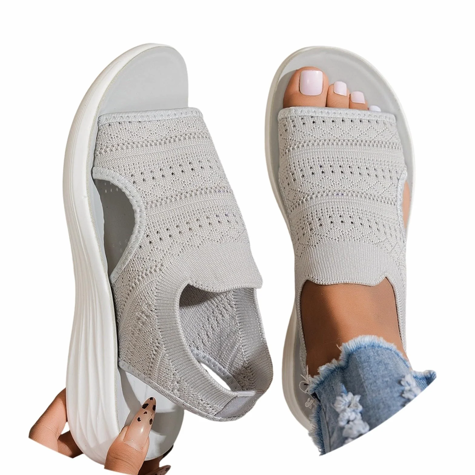 Sandales Orthopédiques Femme Respirantes en Tricot Semelle Souple Confortable Été