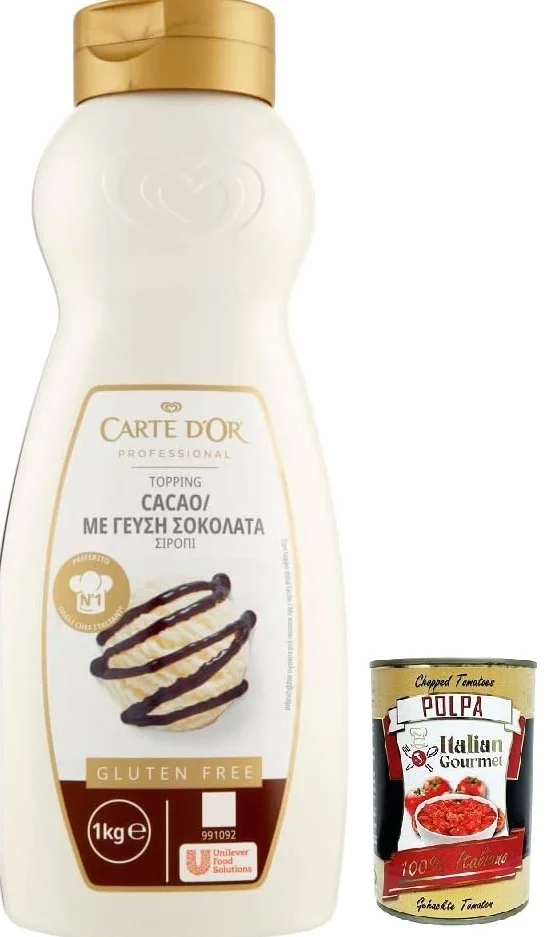 Carte d'Or Topping Cioccolato Sauce sucrée au goût chocolat pour la décoration de gâteaux et de crème glacée 1 kg + Italian Gourmet Polpa di Pomodoro Boîte de 400 g