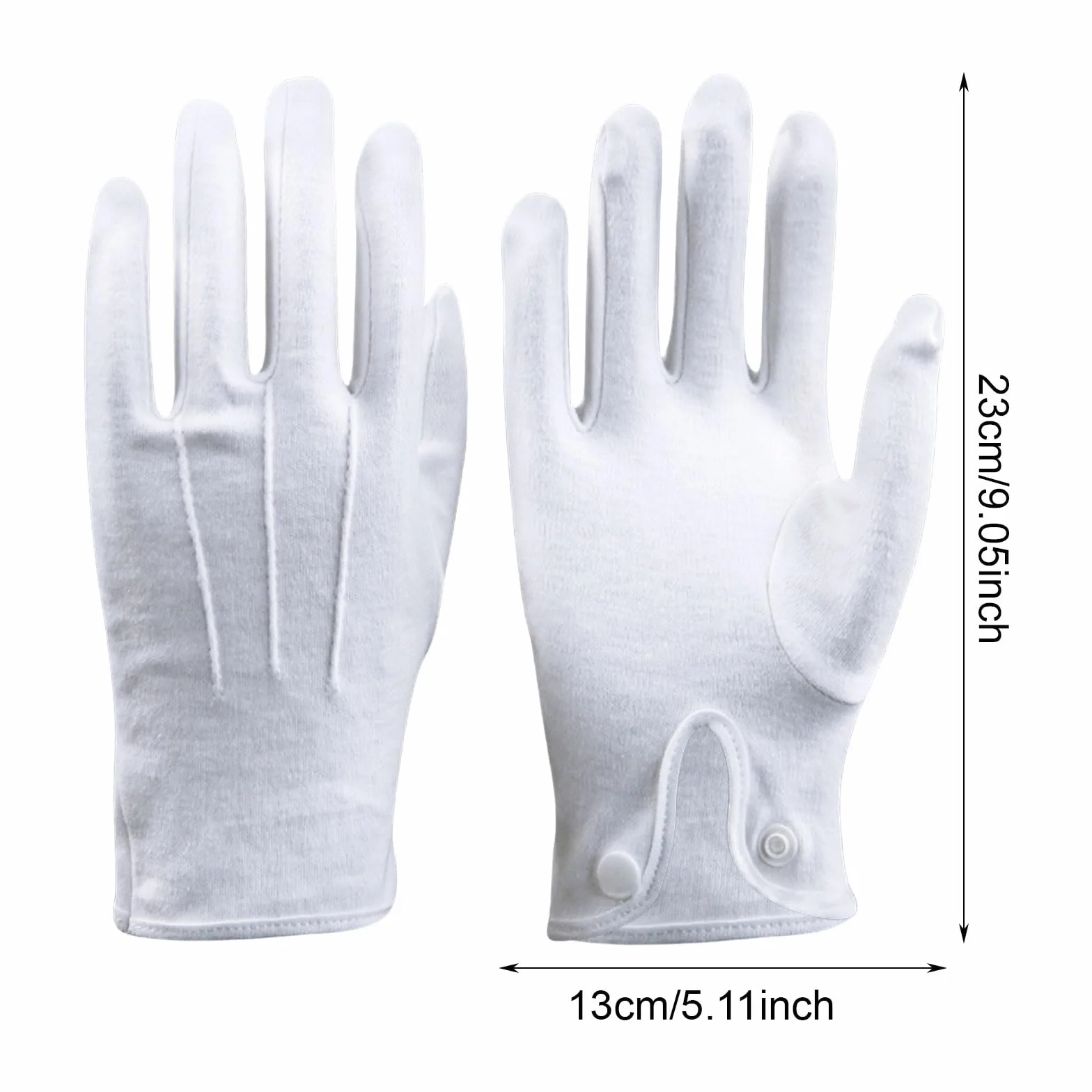 Gants Hommes Pur Coton Blanc Doux Lavables Réutilisables Fermeture Pression Accessoire Maçonnique