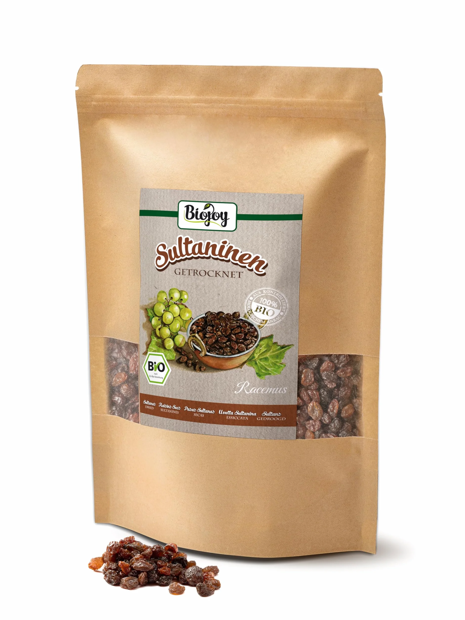 Biojoy Raisins secs Sultanine BIO (1 kg), entières et sans additifs