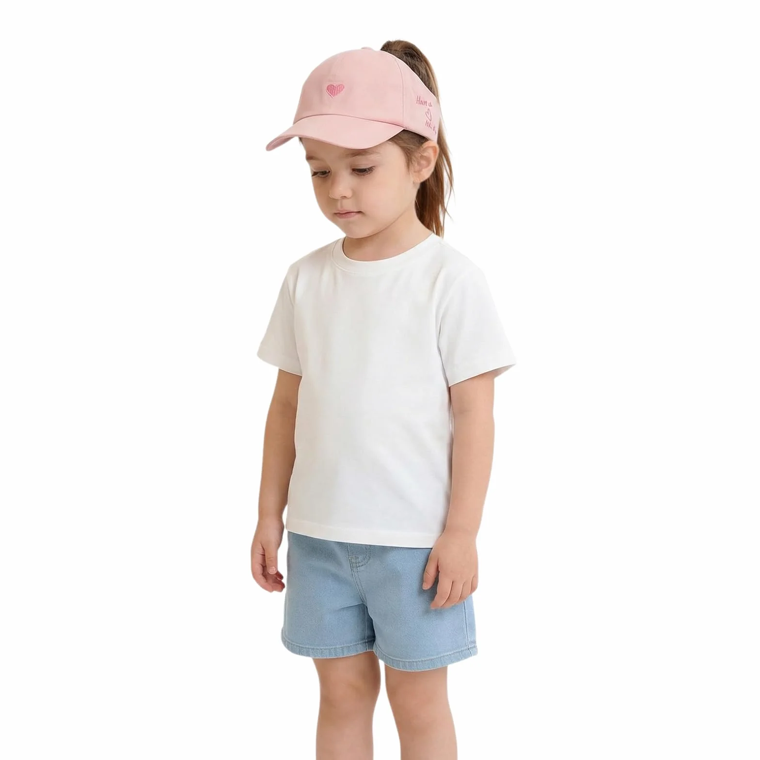 Casquette de Baseball Réglable Anti-UV Fille Motif Cœur Queue de Cheval 48-54cm