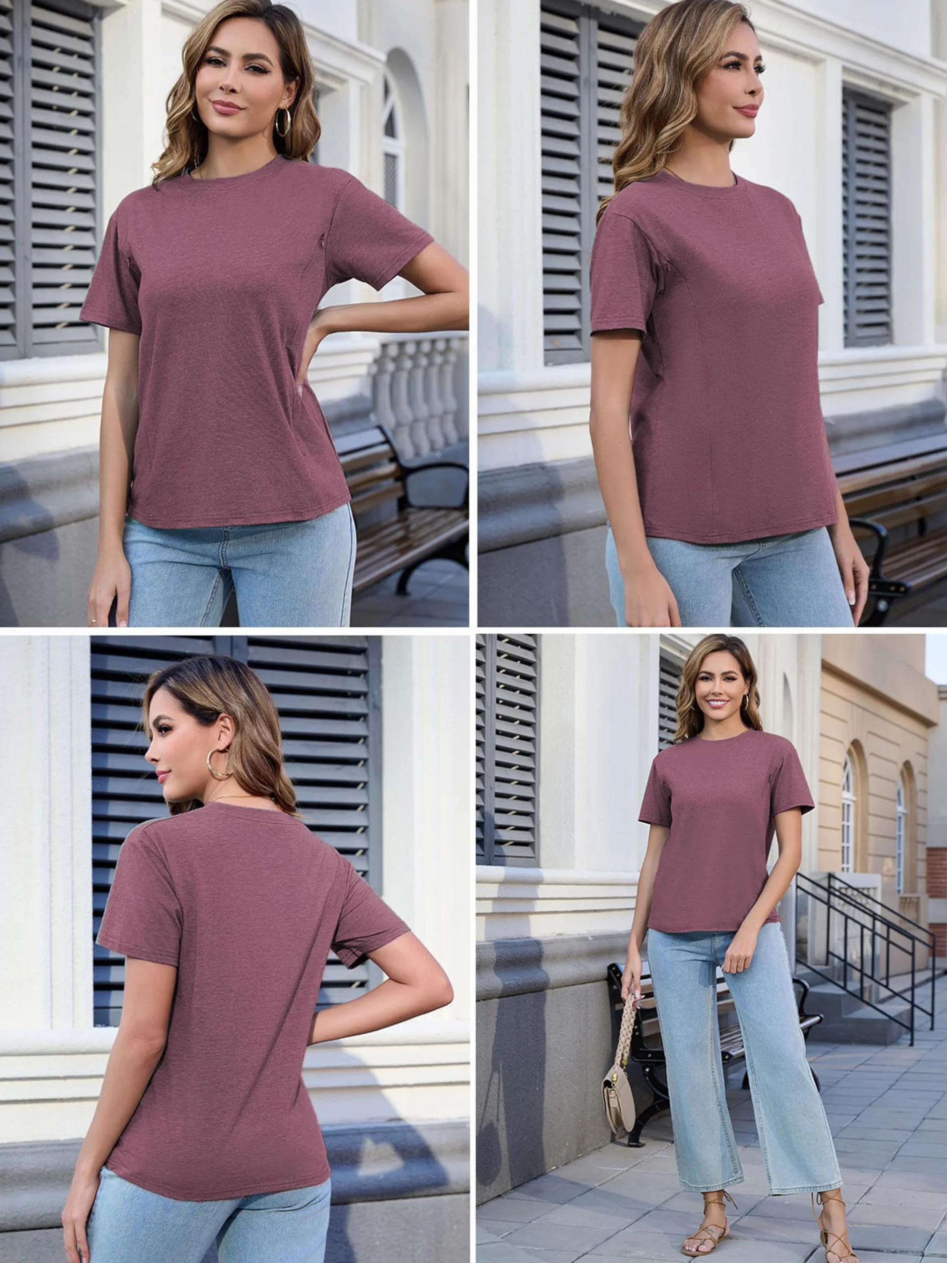 Lot de t-shirts d'allaitement avec fermeture éclair cachée pour femmes enceintes